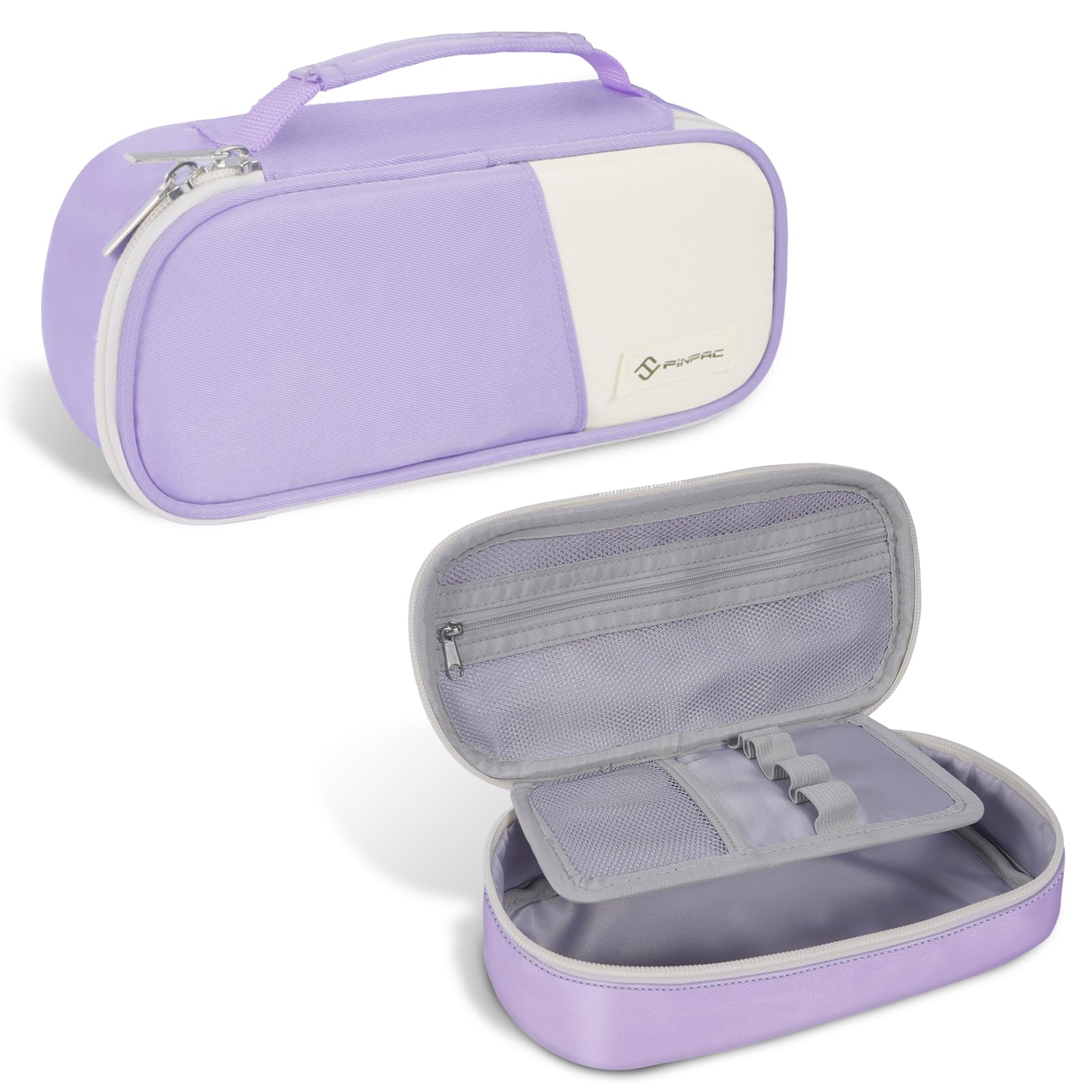 FINPAC Large Capacity Pencil Case with Built-in Pen Slot, Lilac