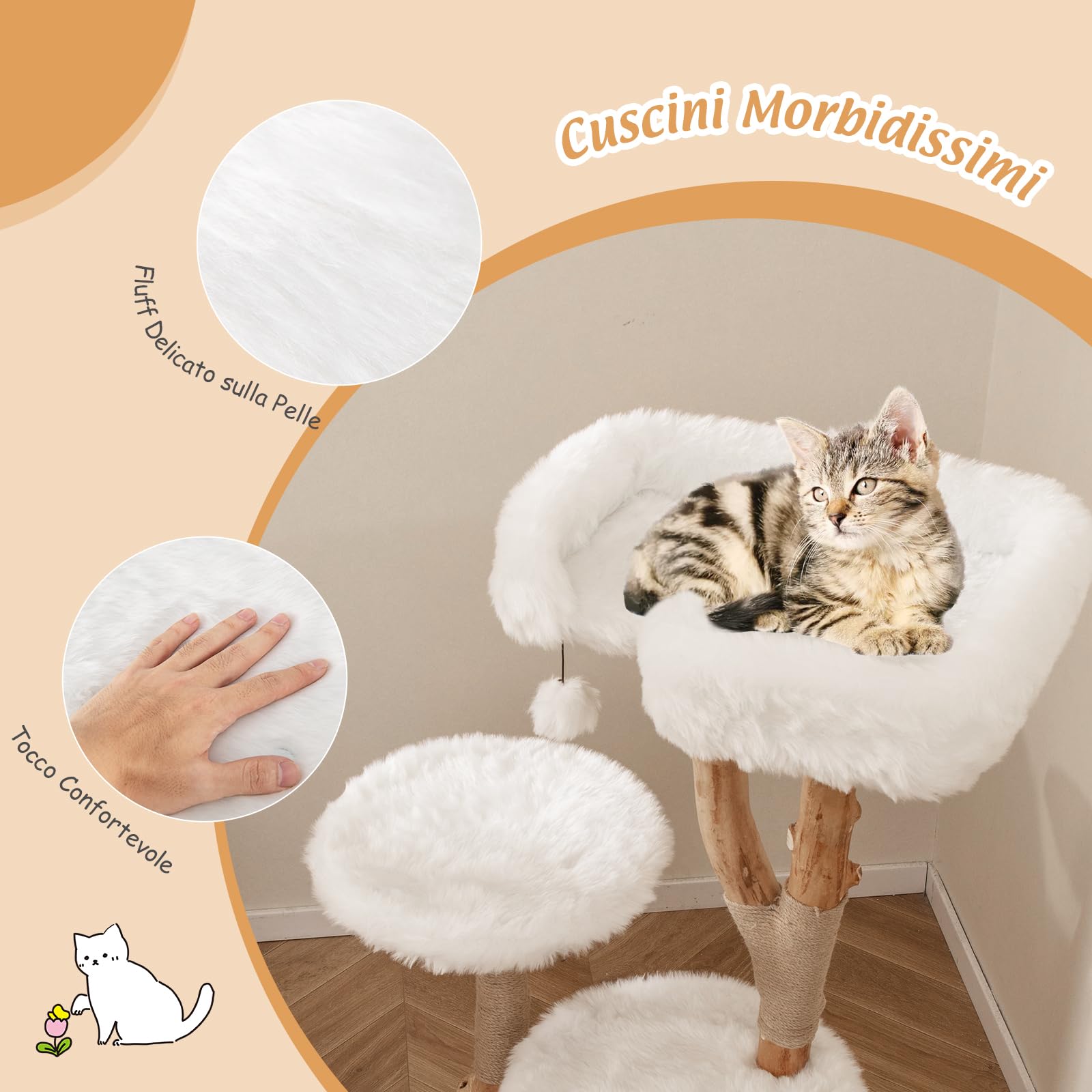 GYMAX Tiragraffi per Gatti, 59 x 49 x 110 cm, Sisal, in Legno Massiccio, Ideale per Gatti Adulti (Stile 3)