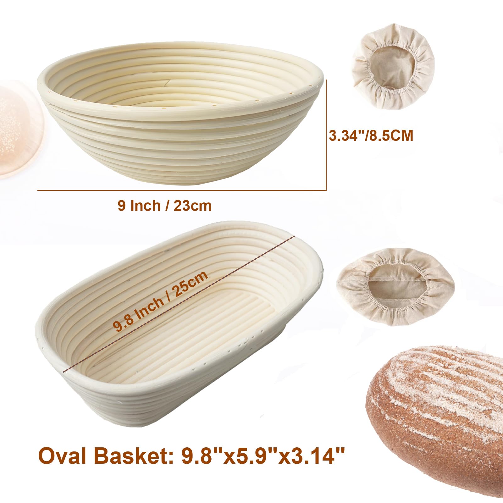 SHANNA Starterset voor Zuurdesem 15-delig, Ovale Broodmand & Ronde, Broodmand, Zuurdesem Starter Kit, Zuurdesem Brood Bakken benodigdheden, Zuurdesem Starter Potje (9PCS