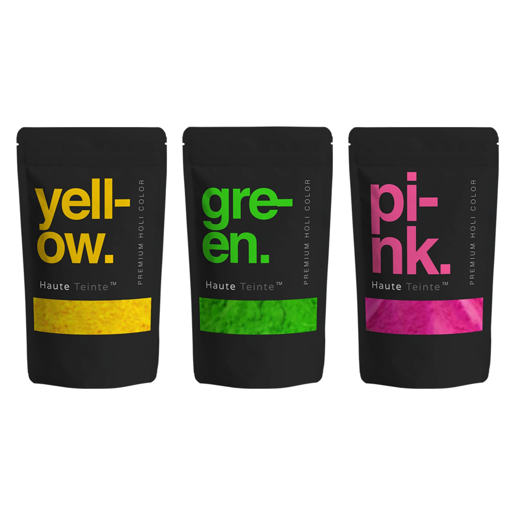 TWF - Organic, Herbal, Non-Toxic - Holi Color - Gulal (3X Combo Packs - 225gm Each of Pink, Yellow, Green Gulal)