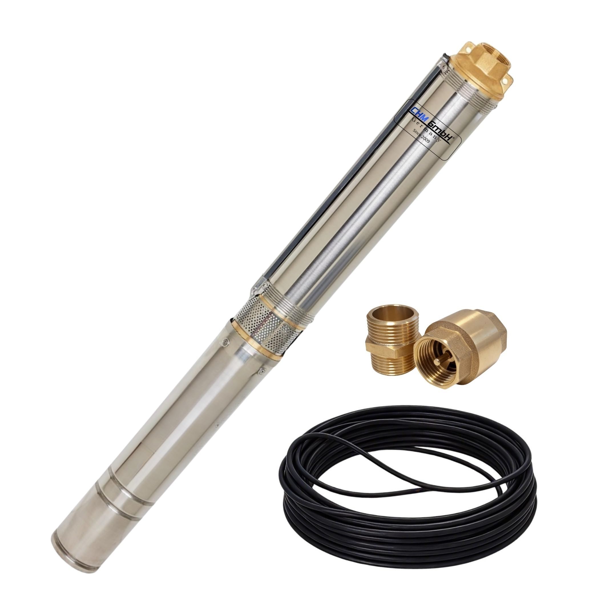 Tiefbrunnenpumpe 3,5 Zoll 750 Watt 6500 L/h 6,5 Bar Druck, Brunnenpumpe, Pumpe Zisterne mit 20m Kabel 5% sandverträglich
