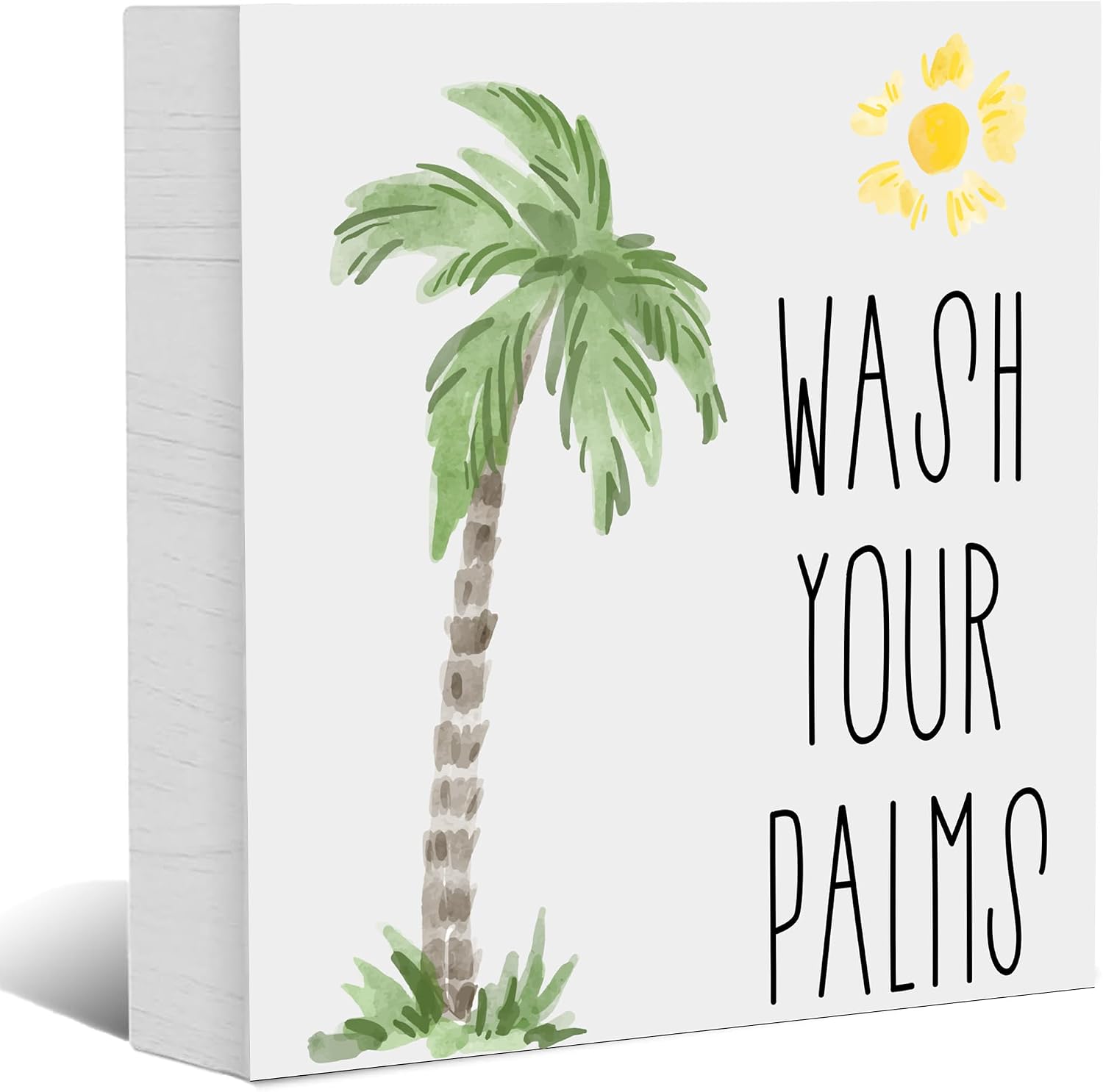 Wash Your Palms- Rustic Wooden Box Sign for Home Decor, Humorous Wooden Block Plaque for Wall Tabletop Desk Bathroom Decoration 5" x 5" Inch
