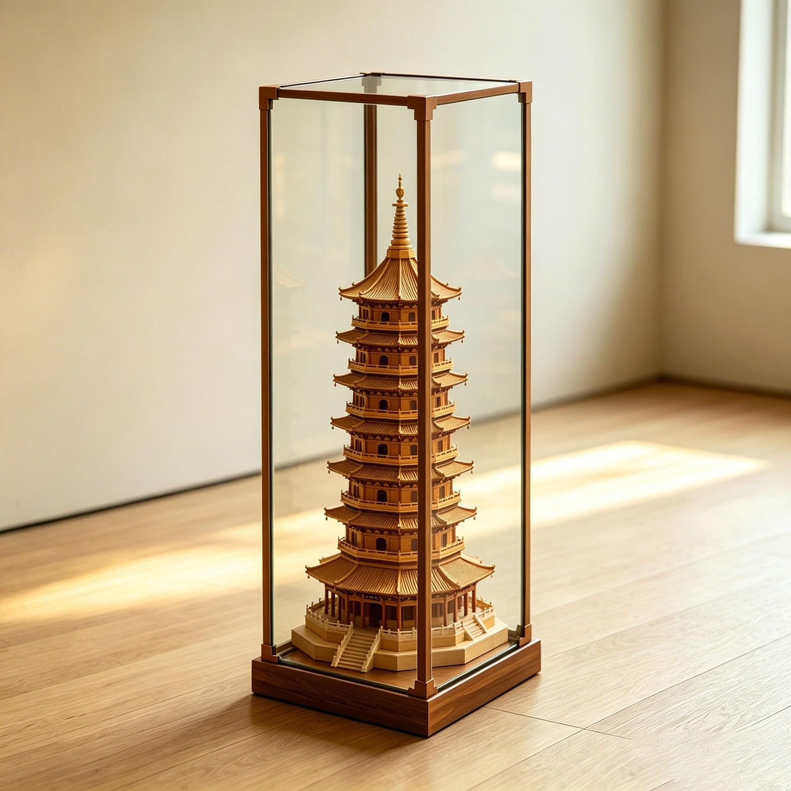 Vitrina de Acrílico Vitrina Expositora Alta de Acrílico Transparente con Base de Madera, Armario Organizador con Marco de Acabado en Madera, Vitrina para Trofeos, Figuras(L25xW35xH60cm/10x14x24")