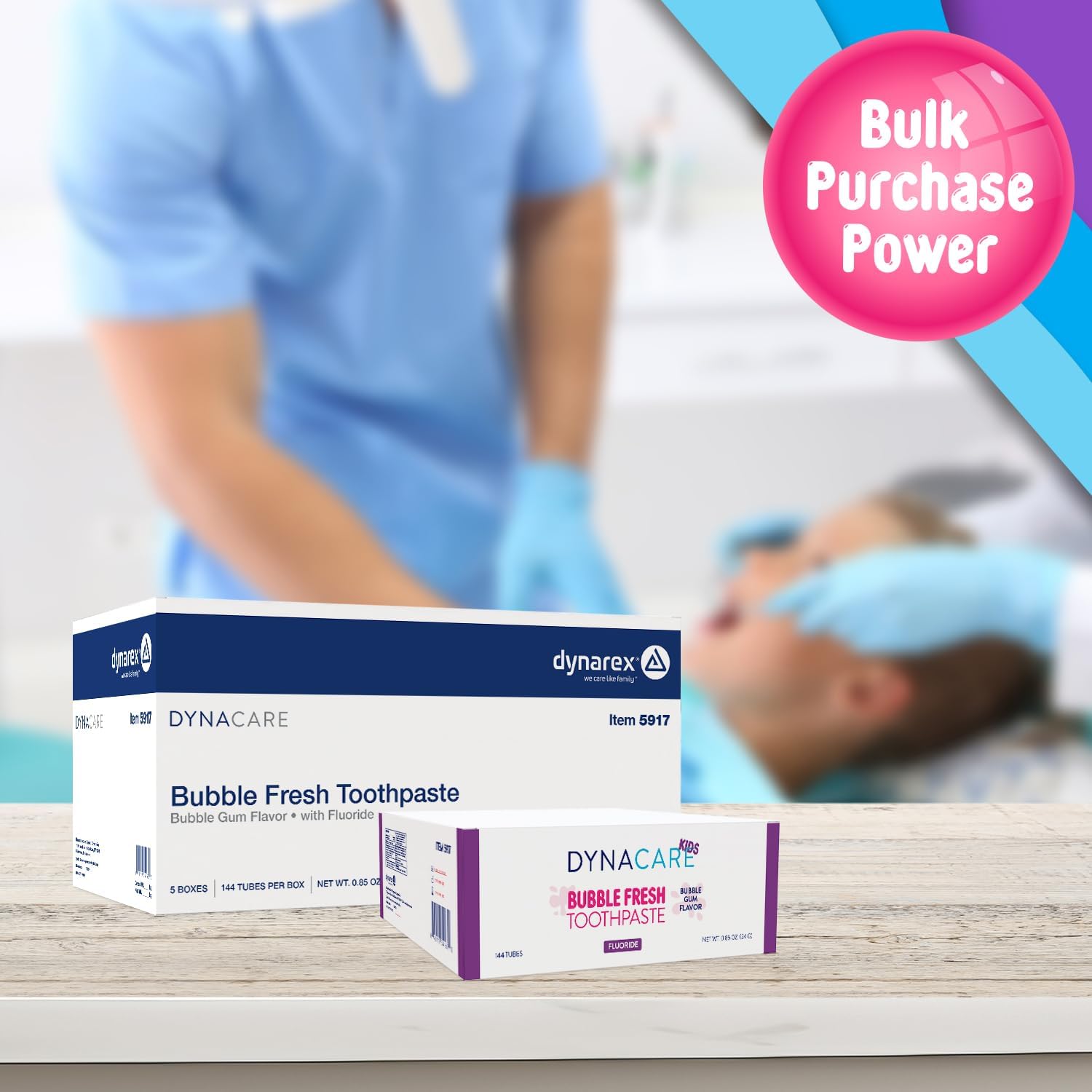DynaCare Bubble Fresh Fluoride Kids Toothpaste, Bubblegum Flavor, Cavity Protection, Daily Oral Hygiene - 0.85 oz., 1 Box of 144