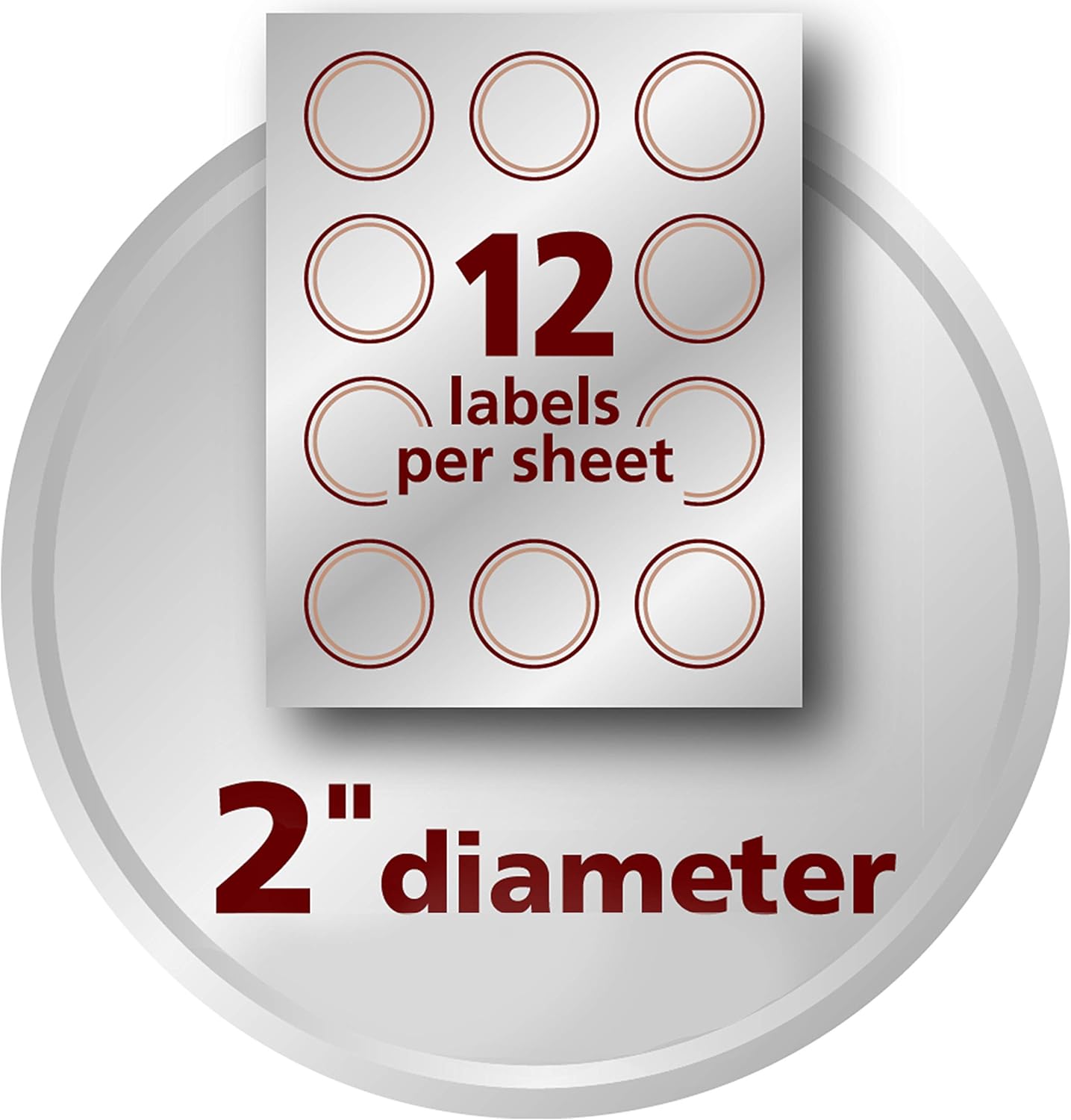 Avery Printable Embossed Foil Round Labels, 2" Diameter, Silver, 96 Customizable Labels (22824)