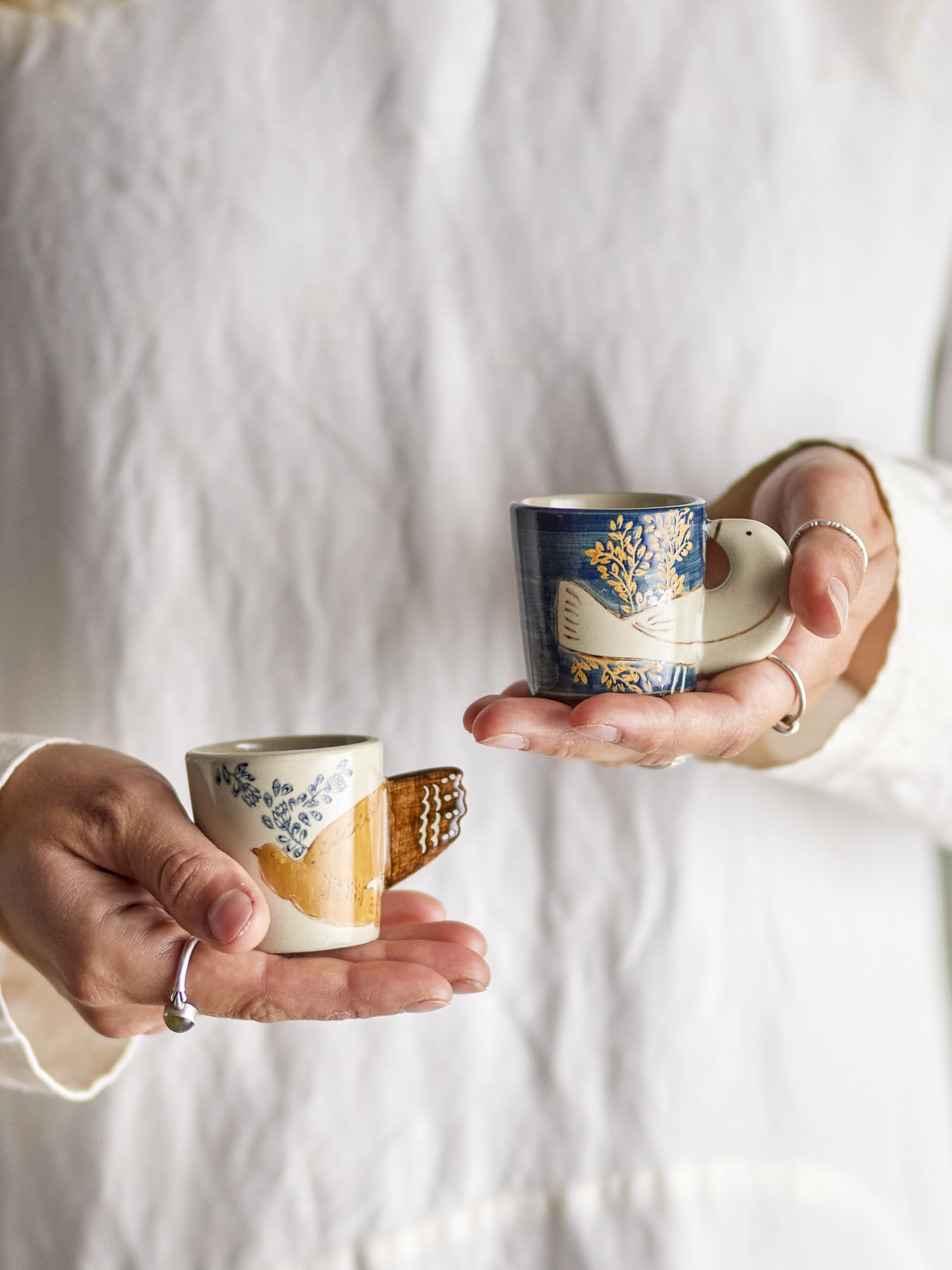 Bloomingville Hezha Lot de 2 tasses à expresso en grès Bleu 5 x 5 cm 55 ml