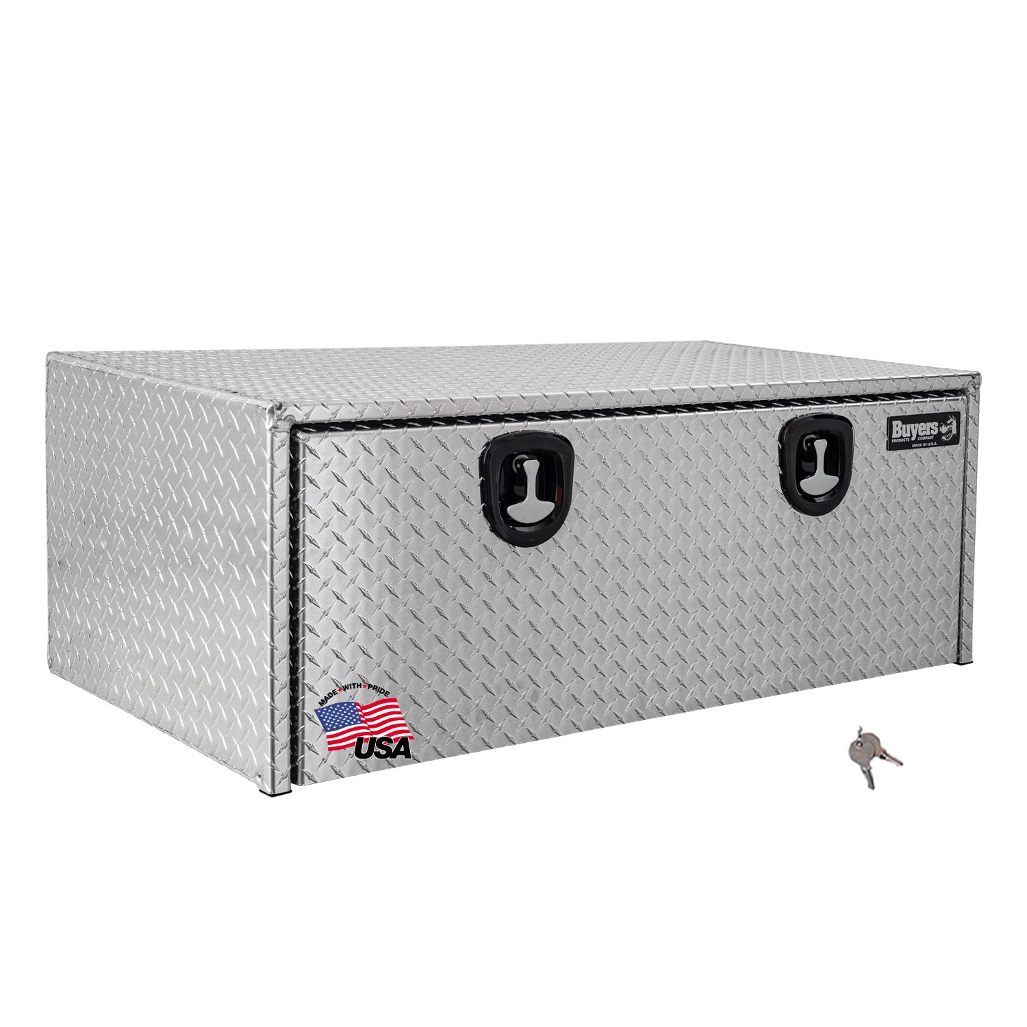 Buyers Products 1705120 Diamond Tread Aluminum Underbody Truck Tool Box, 18 x 24 x 48, Made in USA, .100 in. Thick, Corrosion Resistant, Locking Compression Latch, Secure Storage for Work Trucks