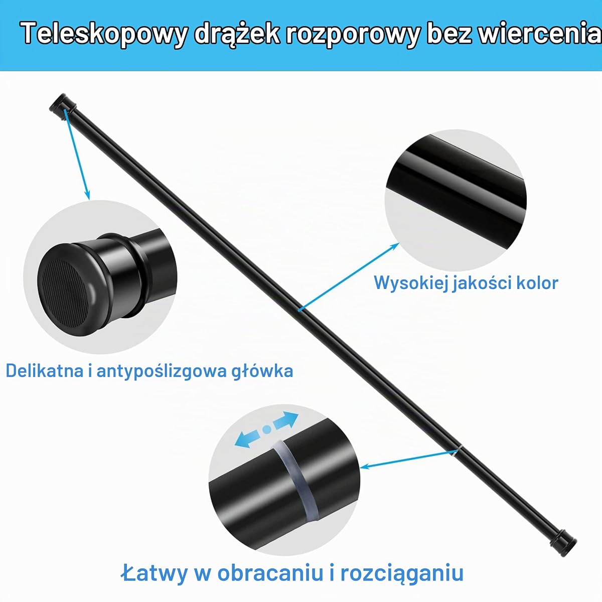 Aiitomg Karnisz do firanek, bardzo długi, 4 m, drążek prysznicowy, bez wiercenia, wysuwany, teleskopowy drążek na ubrania, do łazienki, sypialni, biały (190-410cm, Ø 32 mm)