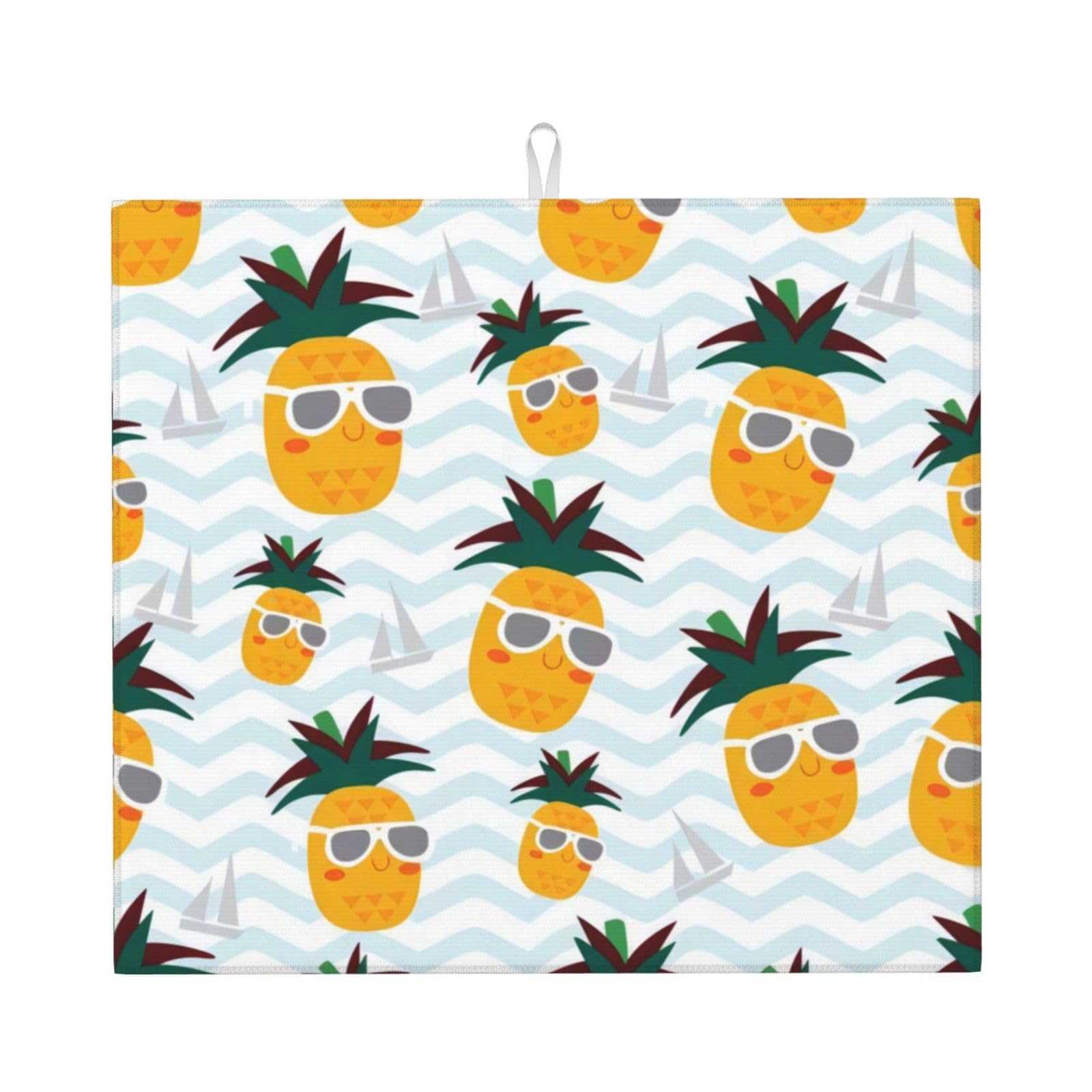 YYHWHJDE Cute Pineapple Prints Kitchen Drying Mat – Absorbent Microfiber Throw for Dishes, Non-Slip Counter Cover, Quick-Dry Layer with Durable Construction