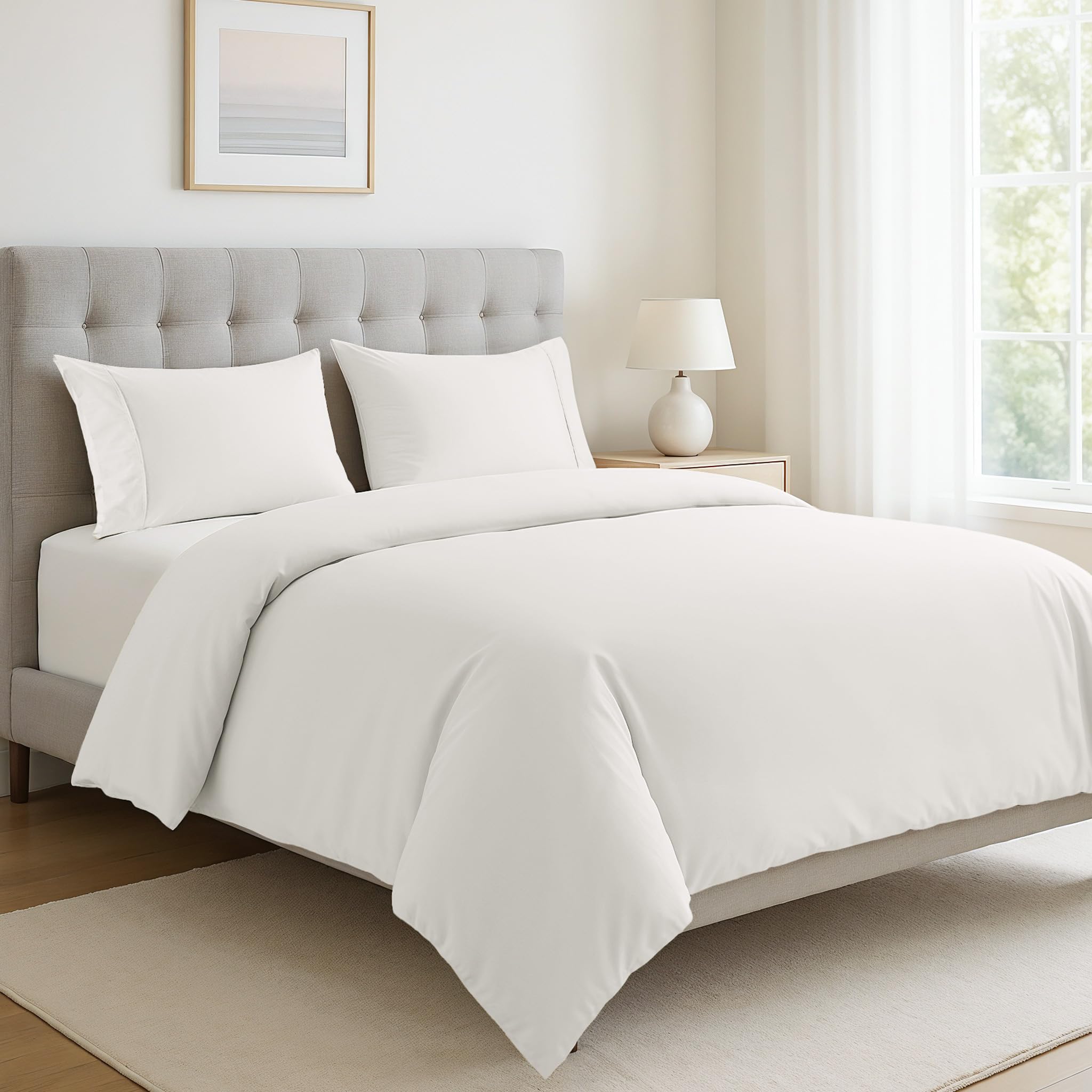 LANE LINEN King Size Duvet Cover Set White, 100% Organic Cotton Bedding 230x220cm