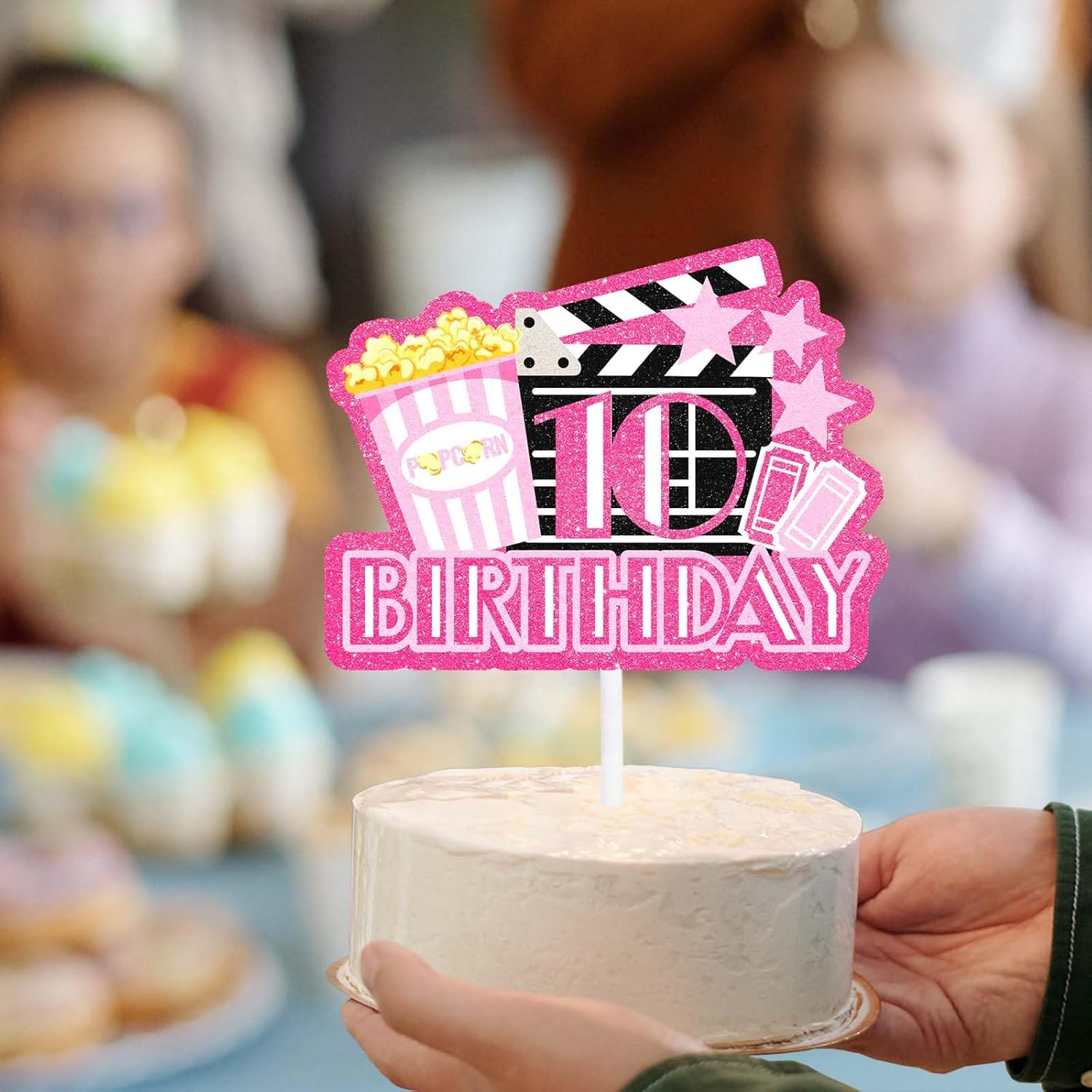 Movie Night Cake Topper Teen 10th Birthday Happy Popcorn Video Recorder Decoration, Cinema Party, Boy and Girl Birthday Party Decoration Supplies, Birthday Gifts for Kids. Pink. LIANGSS