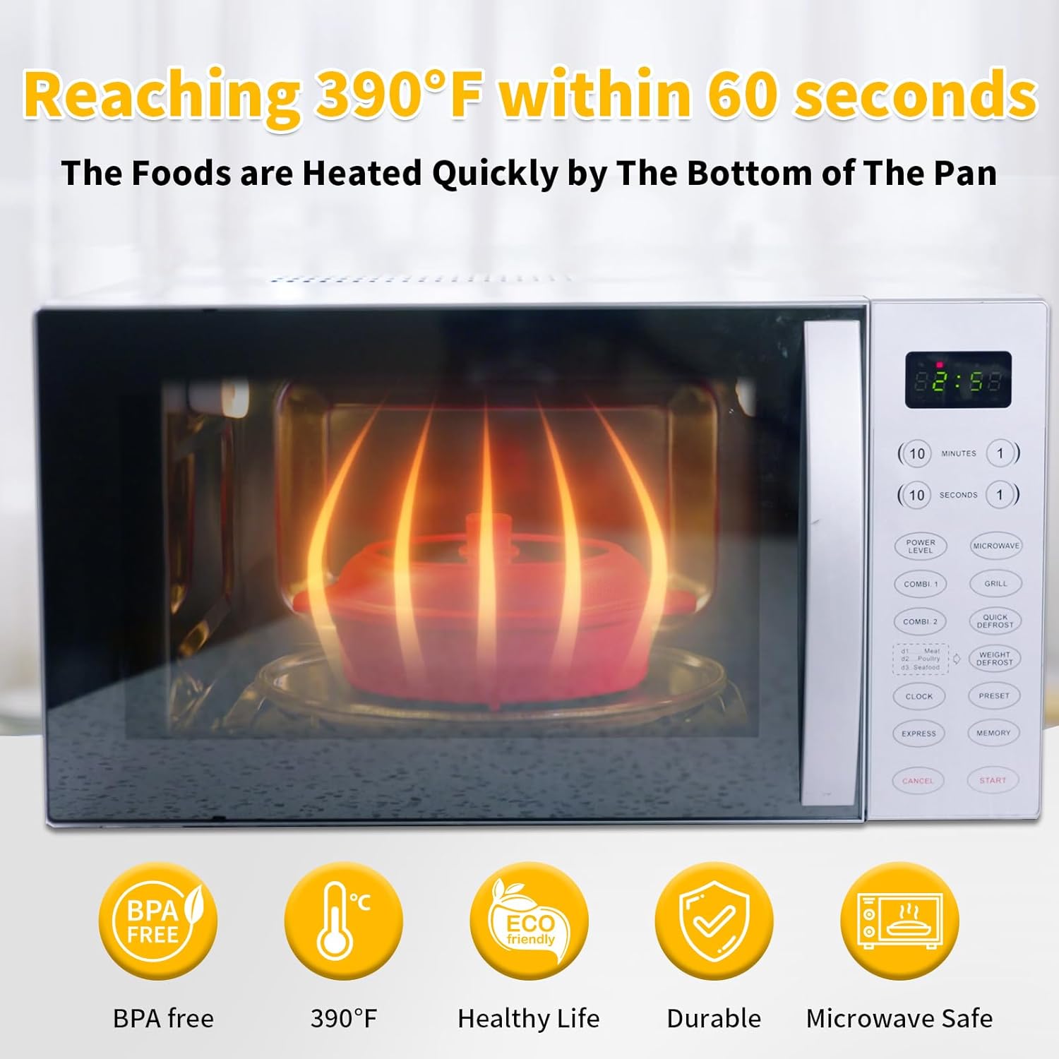 Microwave Grill Pan, Fry Griddle Crisper Pan with Lid for Grilling Browning and Crisping Foods Microwave Silicone Cookware for Baked Potato Meat Sandwich Vegetable Dark Grey