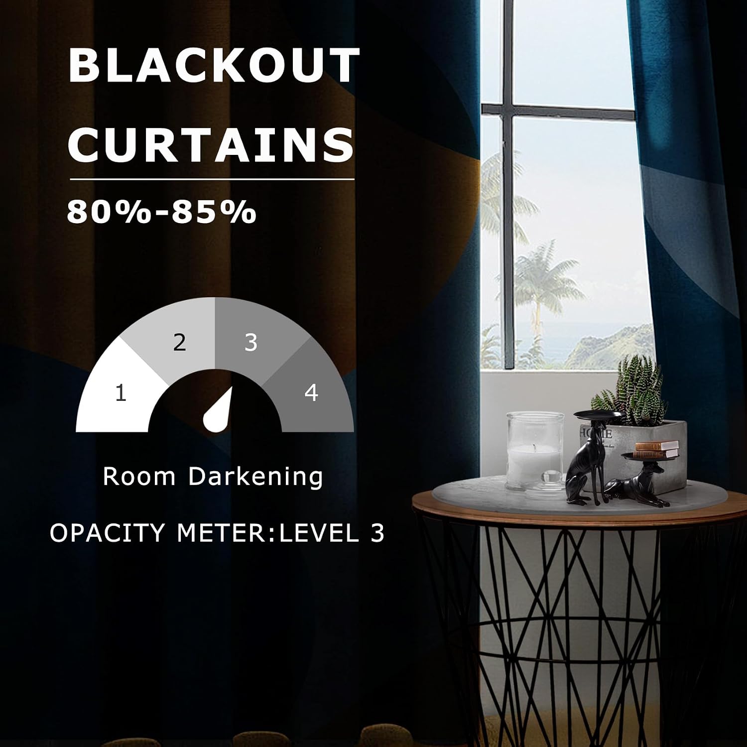 Boho Curtains 63 Inch Length - Mid Century Mordern Geometric Abstract Patterned Blackout Curtains for Living Room Bedroom, Room Darkening Grommet Drapes Window Treatments, 2 Panel Set