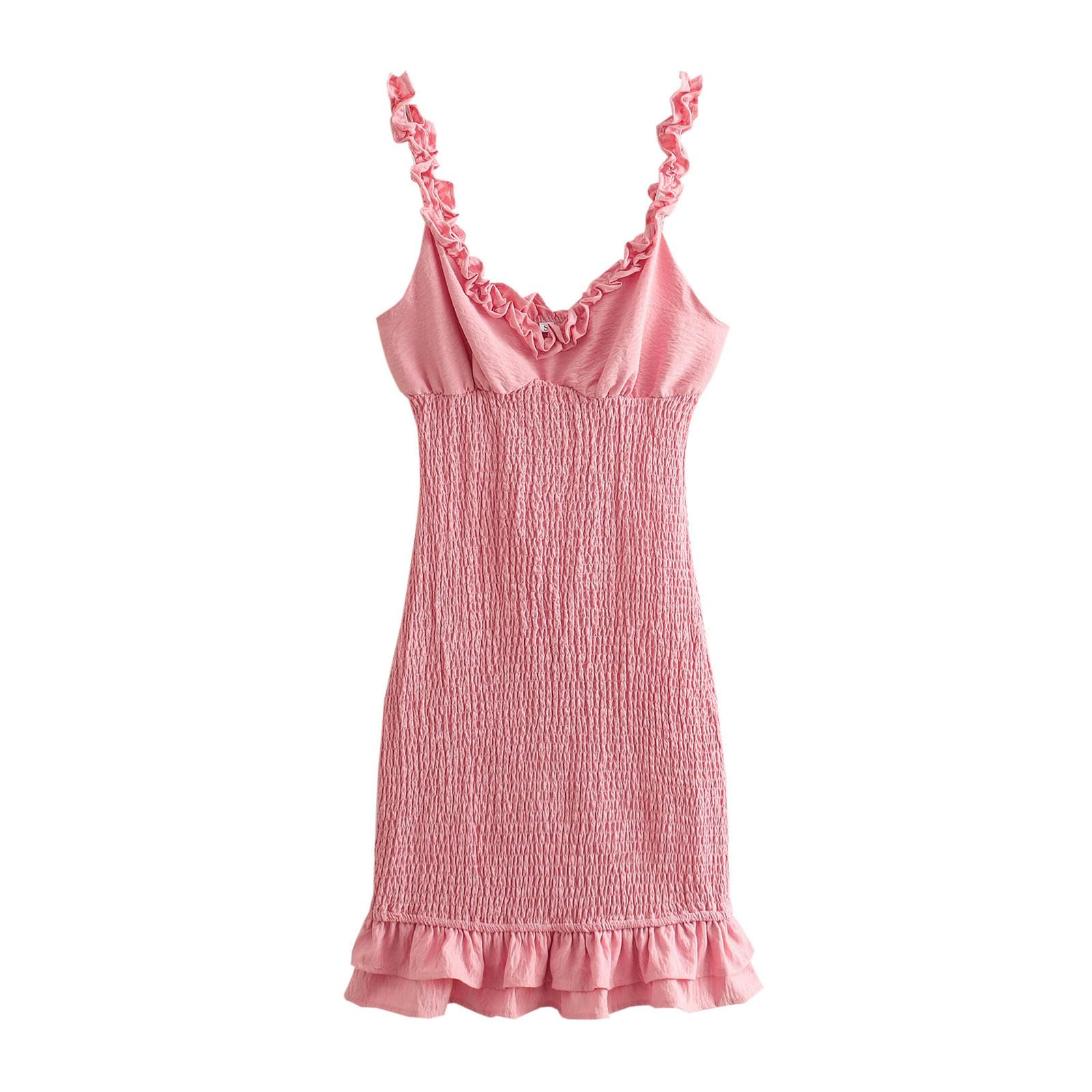 Robe à bretelles patchwork rose à volants pour vos soirées d'été