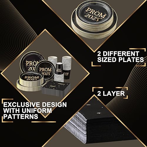 Miniatura 7 de Gerrii Juego de vajilla de 200 piezas para fiesta de graduación 2024, juego de vajilla de graduación con platos de graduación, servilletas y tazas