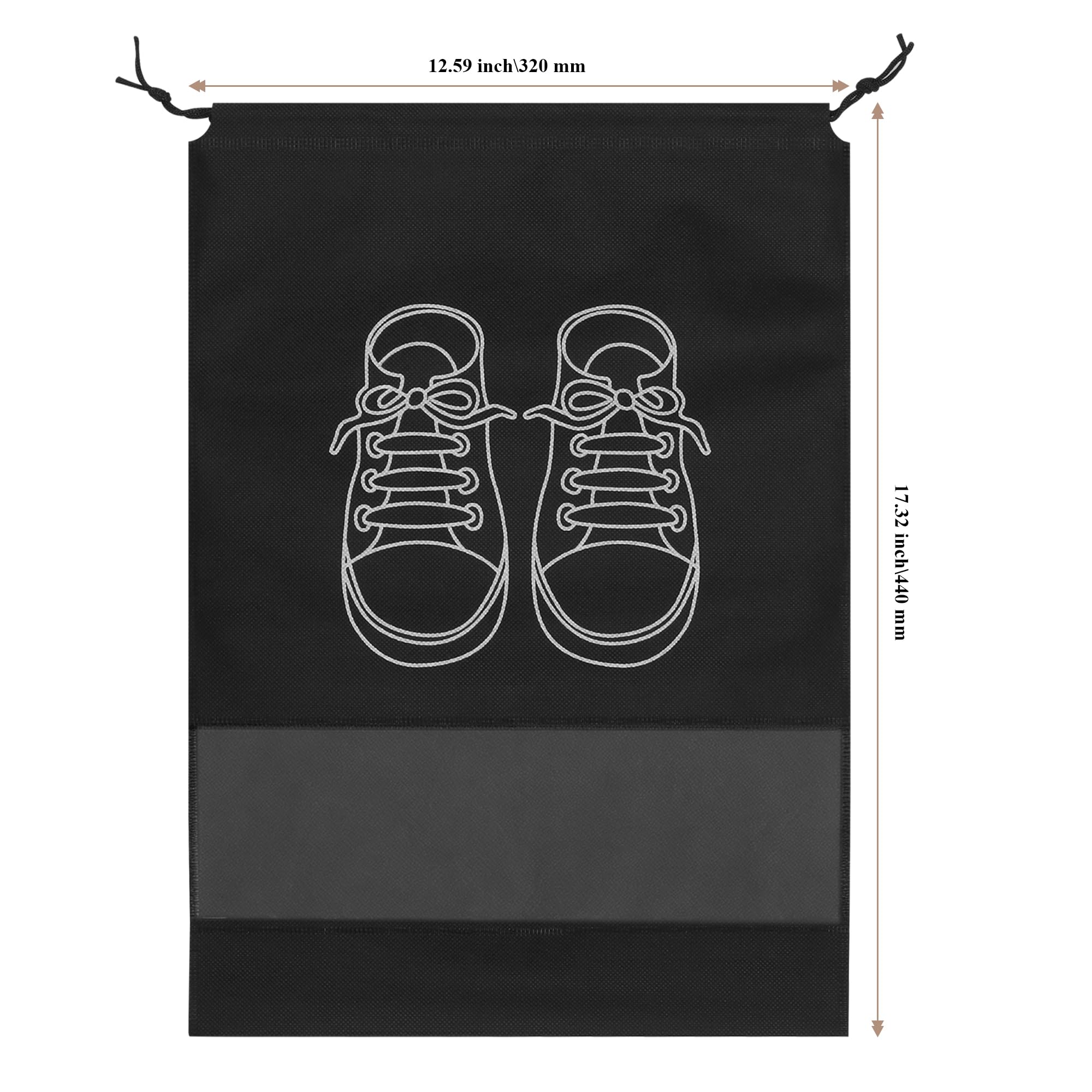 30 Stück 32x44 cm Schwarz Schuhbeutel, Wiederverwendbar wasserdichte Schuhbeutel Reise mit Durchsichtigem Fenster, Zugschnur Schuhsack für Den Täglichen Gebrauch und auf Reisen