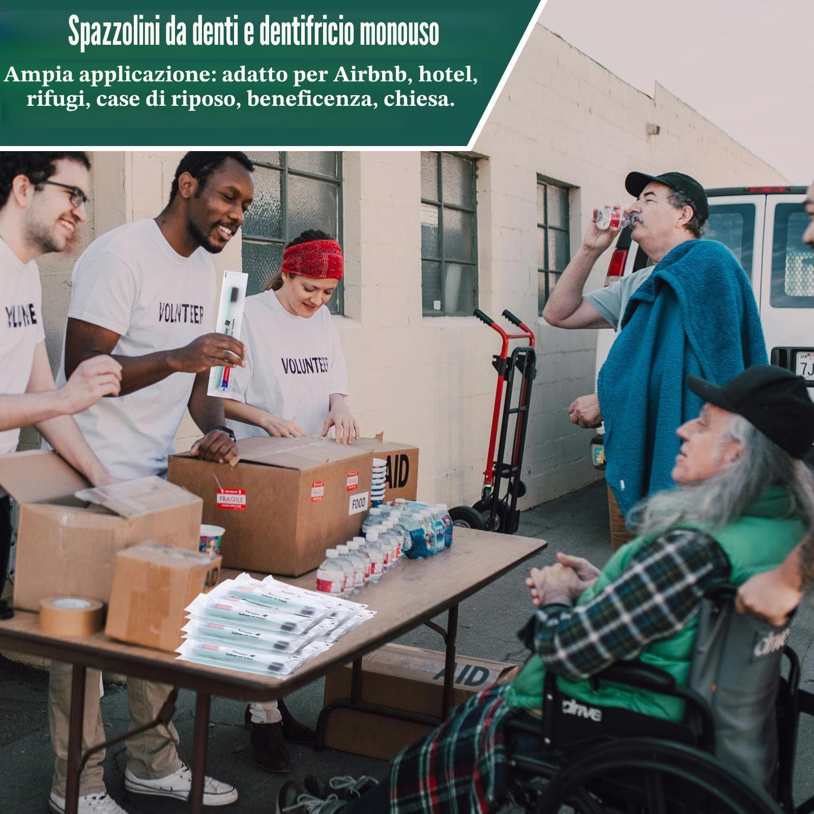 Spazzolini da Denti Monouso,100 Set Verde Confezionati Singolarmente Spazzolino da Denti Usa e Getta con Dentifricio Alla Rinfusa per Senzatetto,Casa di Cura,Hotel,Beneficenza,Viaggio