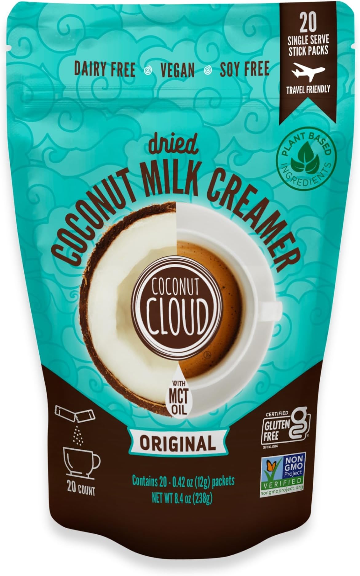 Coconut Cloud: Dairy-Free Coffee Creamer | Minimally Processed, Shelf Stable. Made from Coconut Powdered Milk. | Vegan, Gluten Free, Non-GMO. (Home, Office, Travel), Creamers (Original - 20 Sticks)
