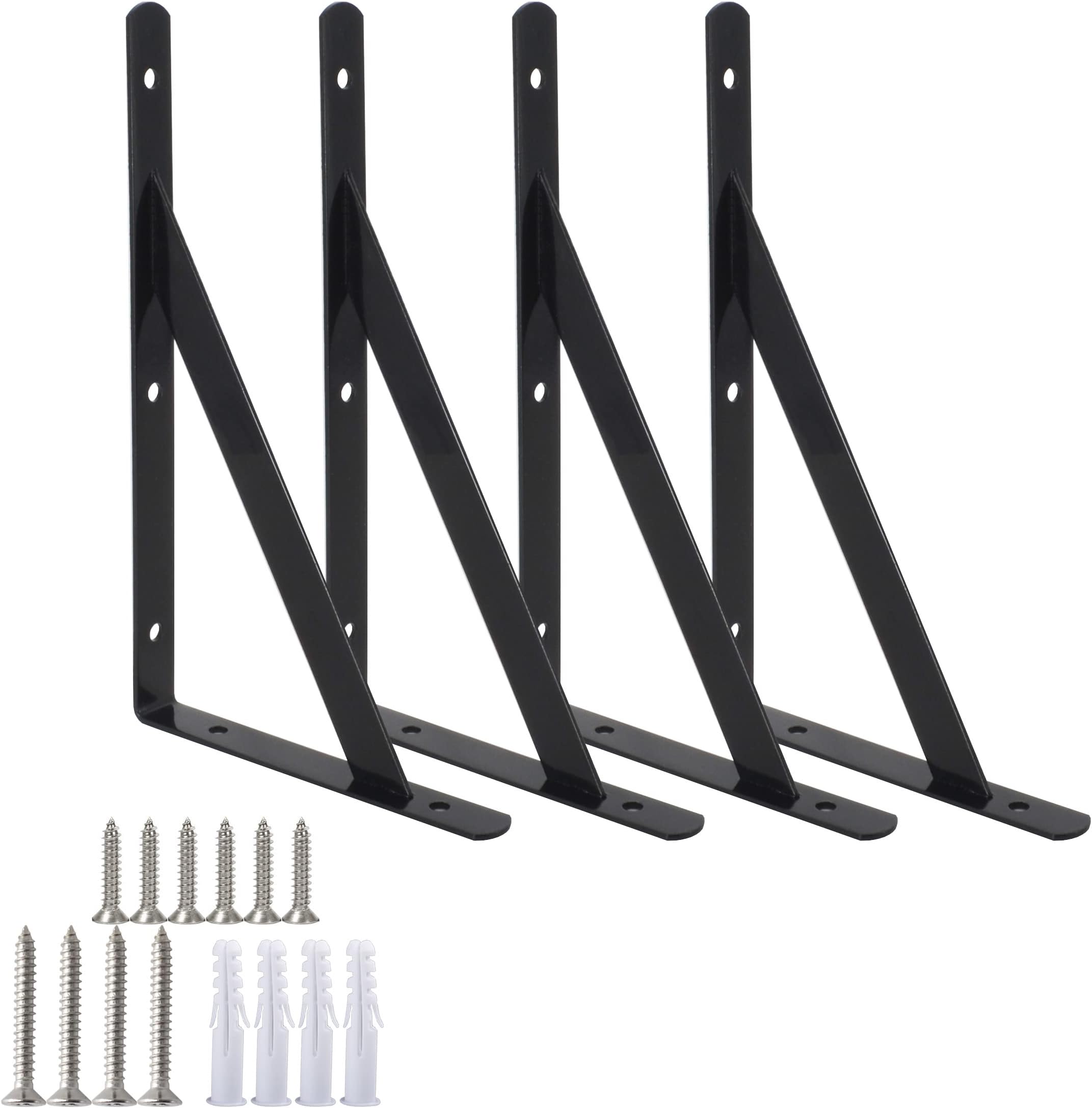 Heavy Duty Shelf Brackets Triangle Shelving Brackets Right Angle Wall Mounted Shelf Supporters Black 12 Inch Set of 4