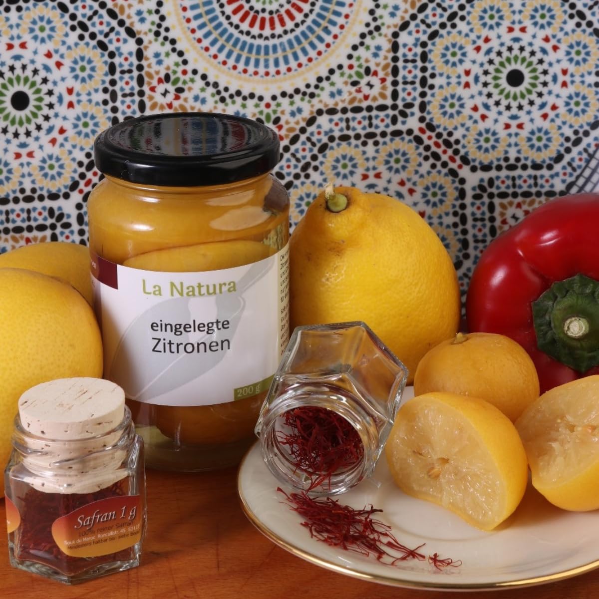 Marokkanische eingelegte Salzzitronen 200g | Original aus Marokko | Perfekt für die Nordafrikanische Küche & Feinschmecker Tajine | Salzzitronen im Glas | von La Natura (Packung mit 2)