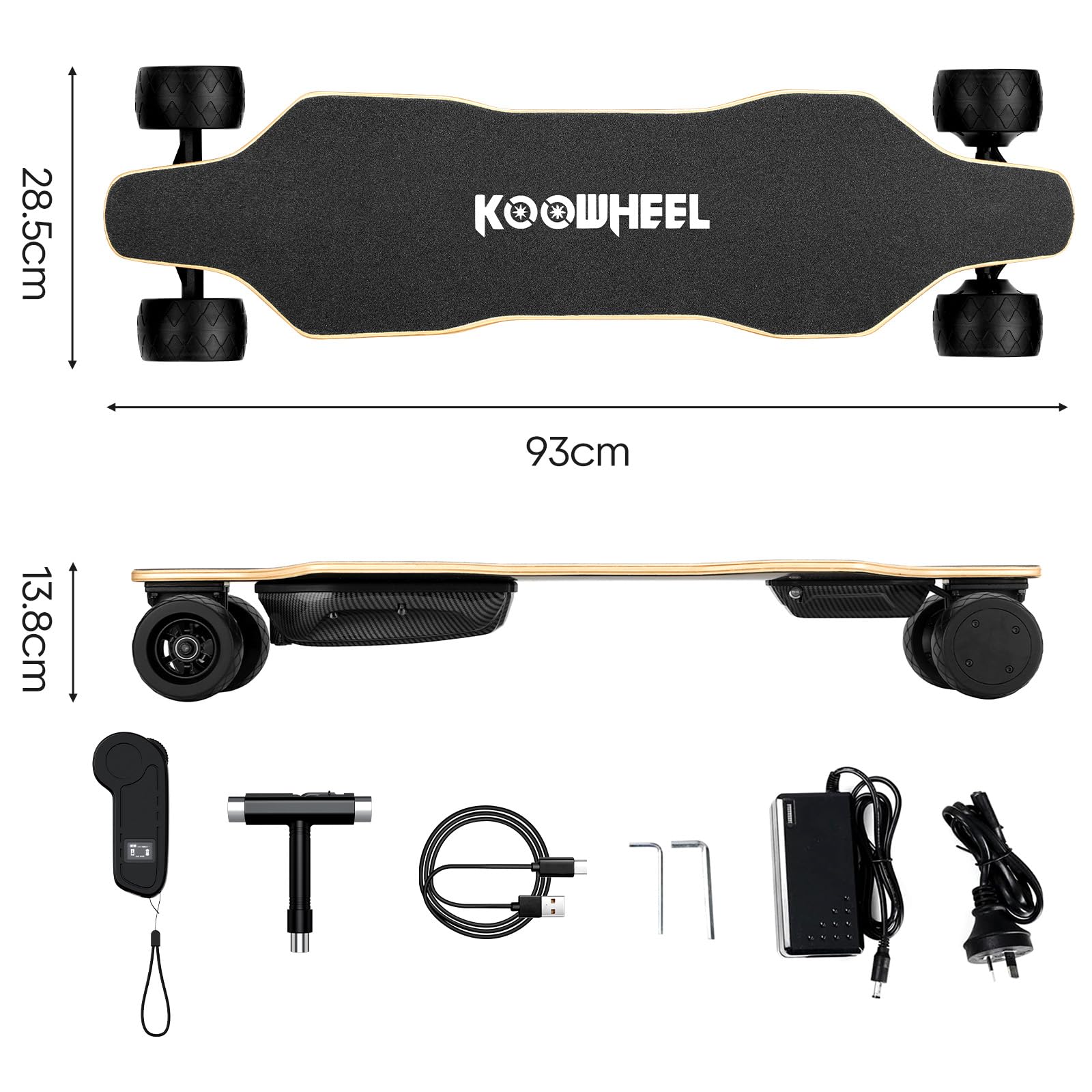 Skateboard électrique de qualité supérieure | Double moteurs de 550 W | Vitesse maximale 45 km/h | Portée de 30 km | Télécommande | Idéal pour la Route