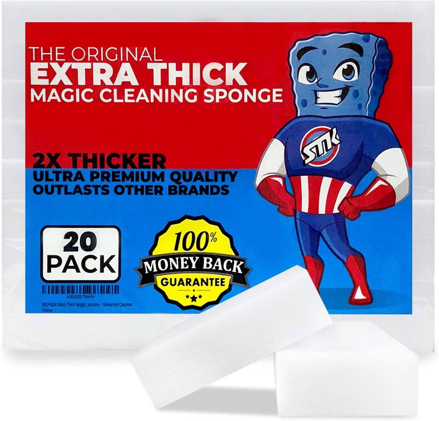 STK 20 Pack Extra Thick Magic Cleaning Sponges - Eraser Sponge For All Surfaces - Kitchen-Bathroom-Furniture-Leather-Car-Steel - Just Add Water to Erase All Dirt - Melamine - Universal Cleaner