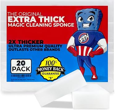 STK 20 Pack منصات تنظيف سحرية سميكة للغاية - إسفنجة ممحاة لجميع الأسطح - مطبخ - حمام - أثاث - جلد - سيارة - فولاذ - فقط أضف الماء لمسح كل الأوساخ - الميلامين - منظف عالمي