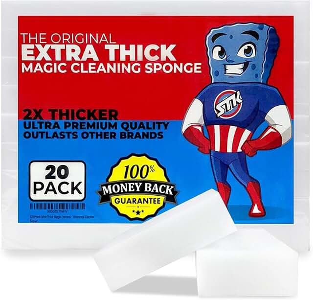 STK 20 Pack Extra Thick Magic Cleaning Pads - Eraser Sponge for All Surfaces - Kitchen-Bathroom-Furniture-Leather-Car-Stee...
