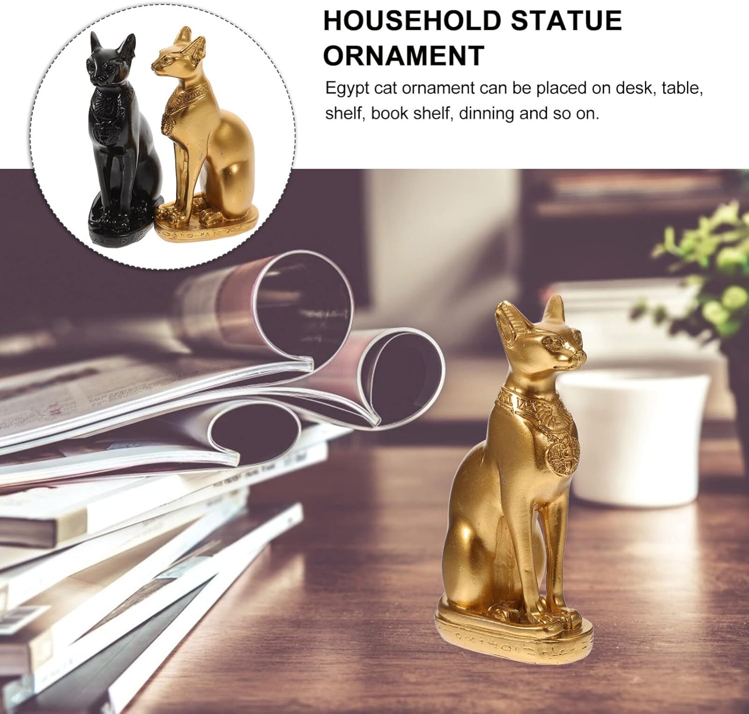 Zerodeko Egyptian Cat Statue Ornament 4.17 Inch Resin Bastet Cat Figurine Desktop Home Decor Accent for Office Shelf Table Decoration