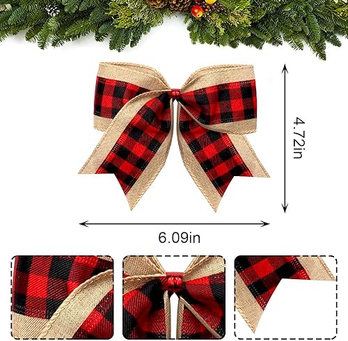 Miniatura 2 de 10 lazos para corona de Navidad, lazos rojos y negros a cuadros para corona, lazos de granja para puerta delantera, lazos rojos de invierno, lazos