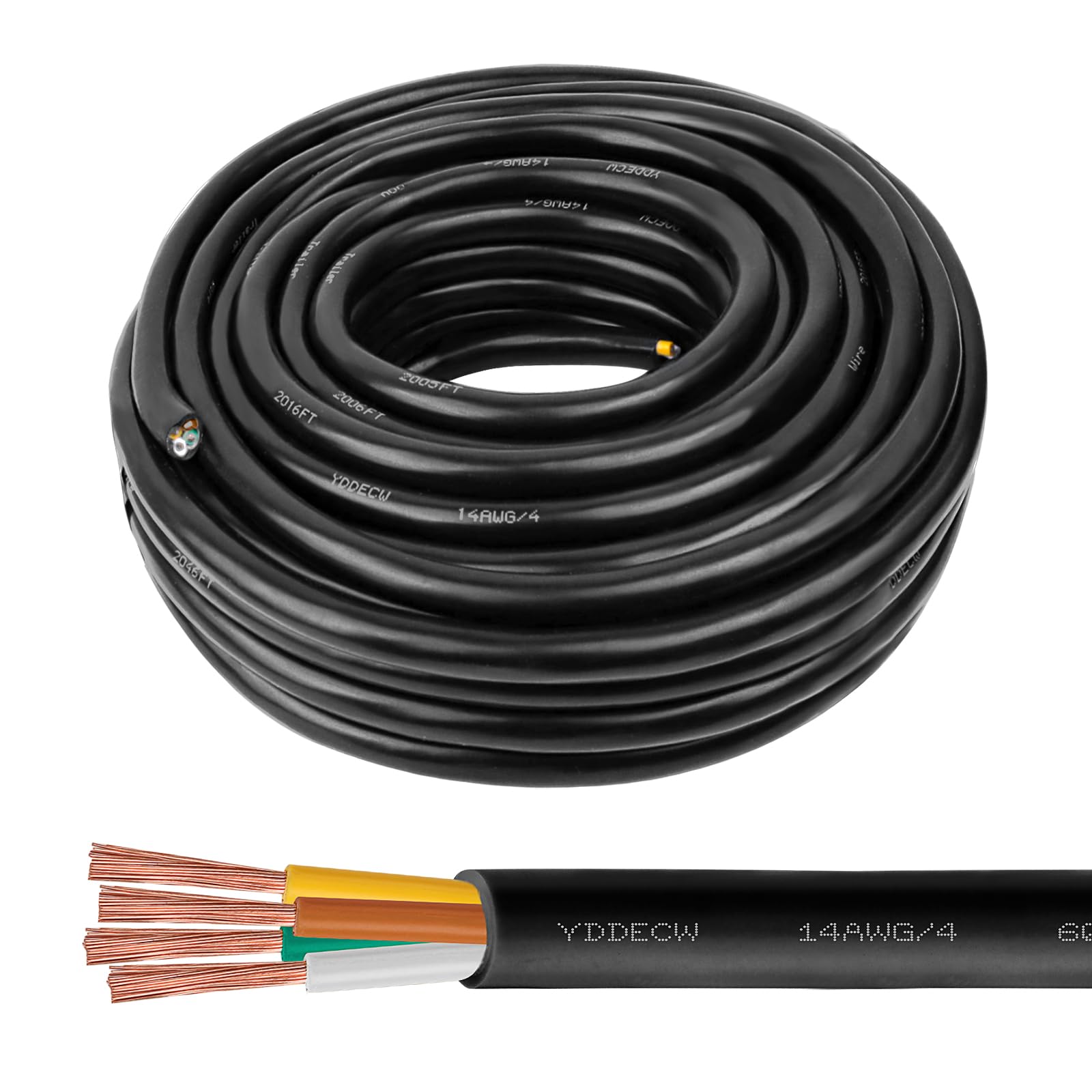 14 AWG 4 Conductor Control Cable 50FT - YDDECW 14/4 Wire 100% Pure Copper for Mini Split Air Conditioner & Heat Pump Systems, HVAC, Speaker Heavy Duty Pure Copper