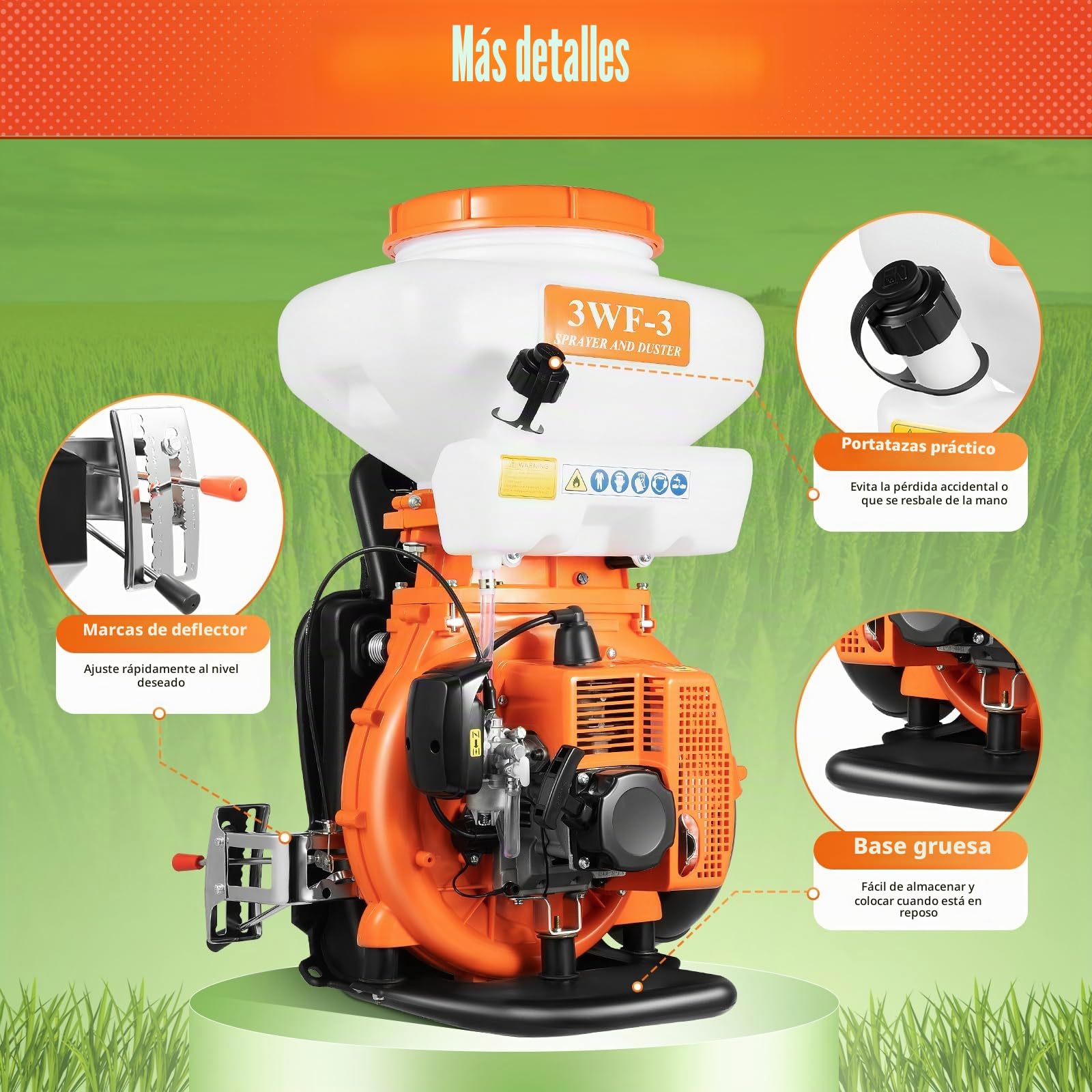 Motor de Pulverización de Gasolina para Espalmar en la Espalda 14L 2 Tiempos 2 13kW 2130W 7500 rpm 7500 U/min Alcance de Pulverización 12m Volumen de Pulverización 4L/min con Palanca de Control para