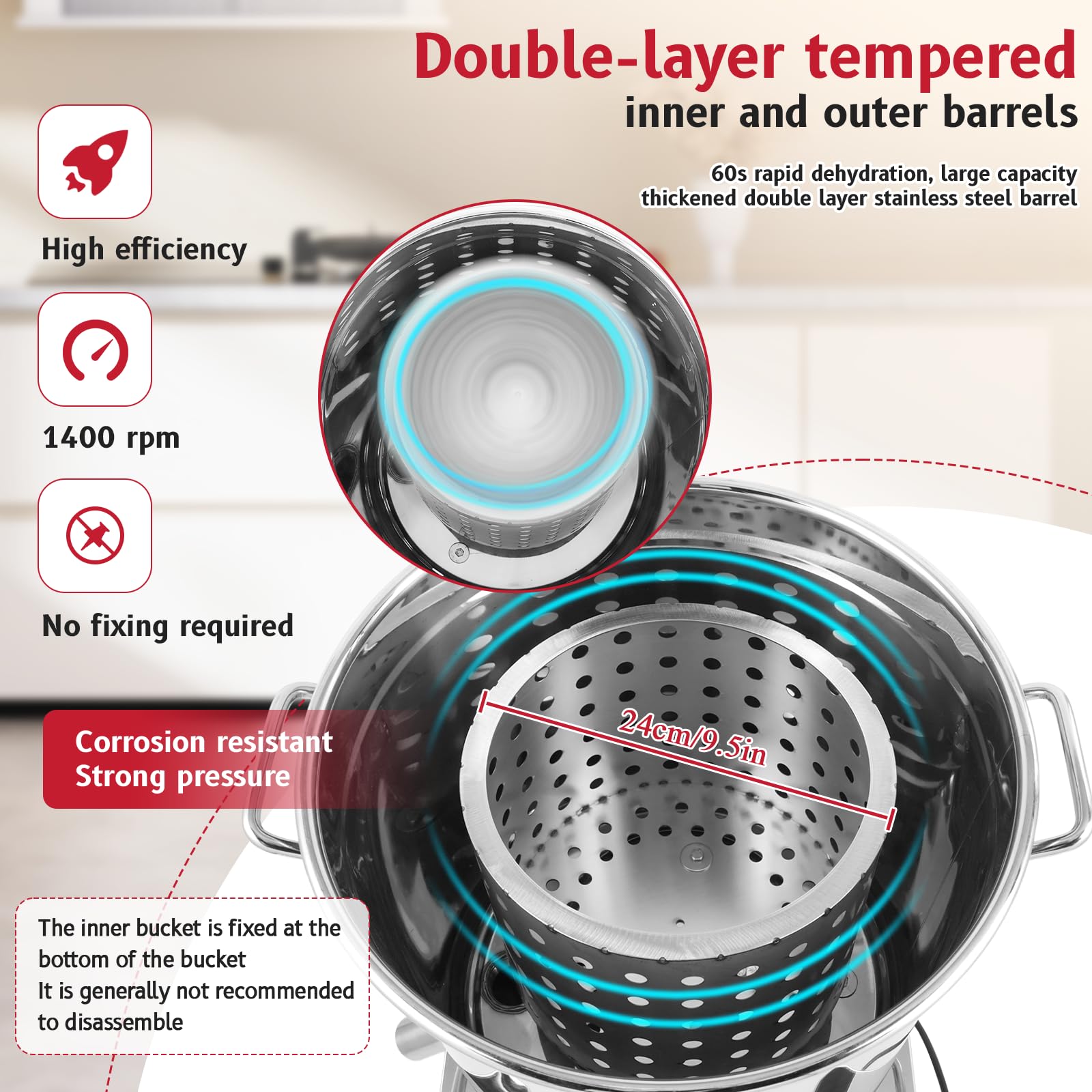 JIAWANSHUN Electric Commercial Salad Spinner Large Inner Capacity 11L(4kg Vegetable), 110V Stainless Steel Lettuce Spinner Vegetable Dryer for Canteens Hotels and Restaurants, One Key Switch