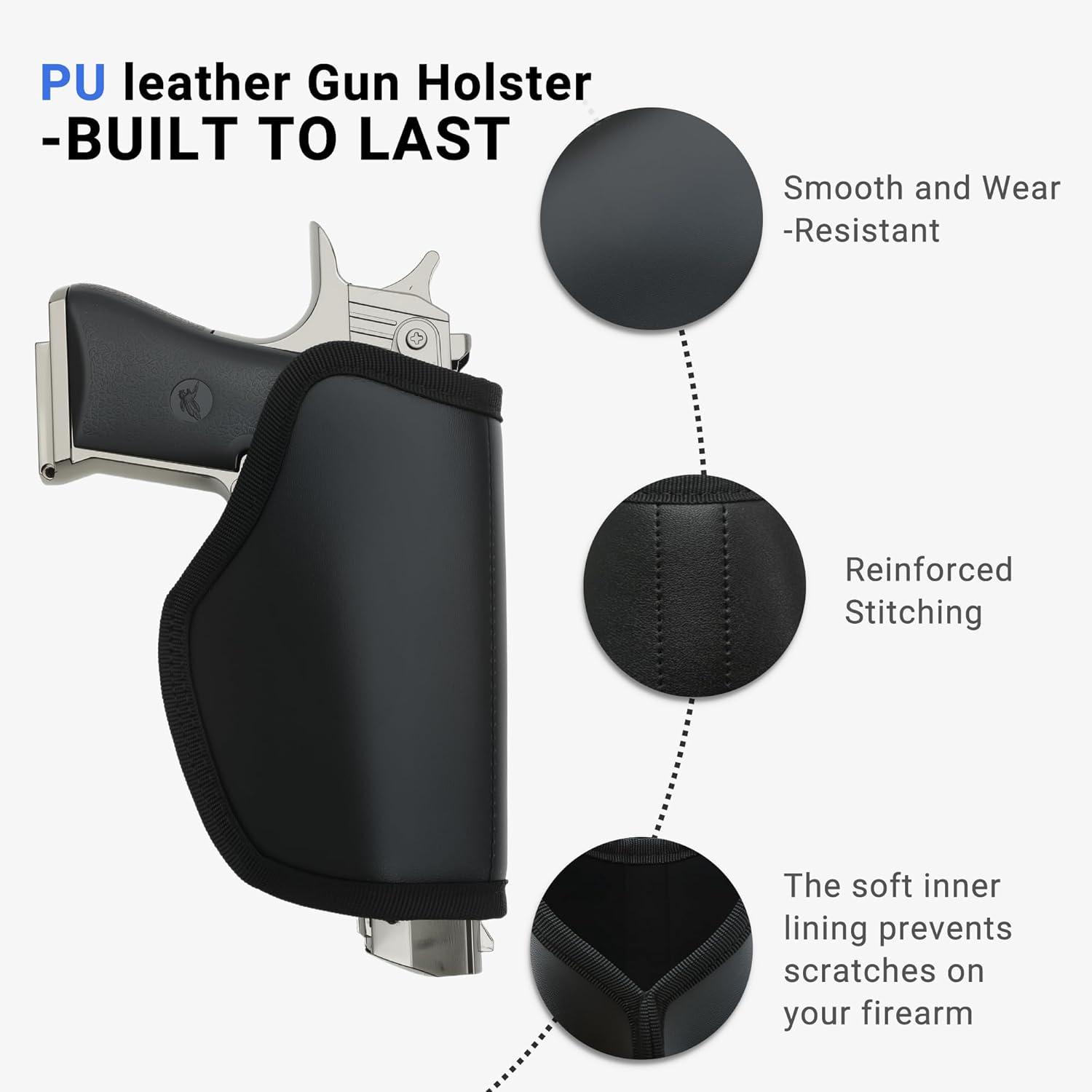 Universal Gun Holster, Premium PU Leather Concealed Carry Holster, Soft Fleece Lining for Quick Draw, Portable Pistol Holster Fit for Pocket/Bag, Compatible with Most Handgun Models