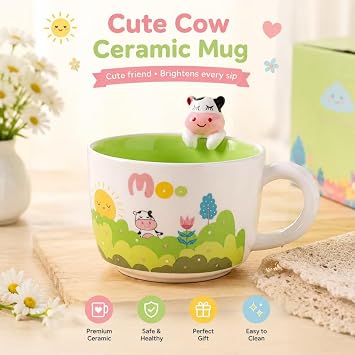 12oz Cute 3D Cow Ceramic Coffee Mug