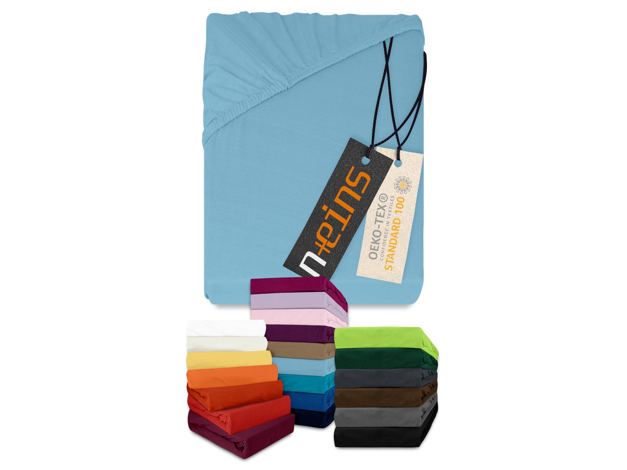 npluseins Classic Jersey Fitted Sheet - 100% Cotton 159.192, 80-90 x 190 cm, light blue