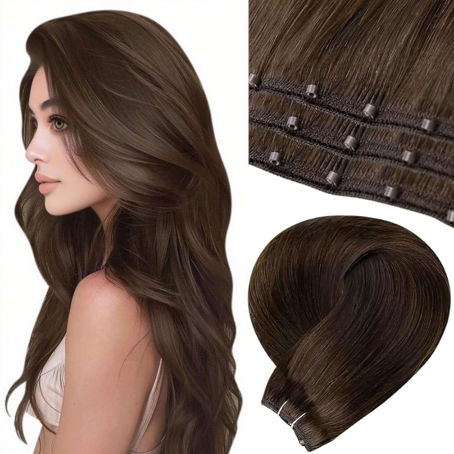 LaaVoo Tressen Echthaar Weft Extensions Echthaar