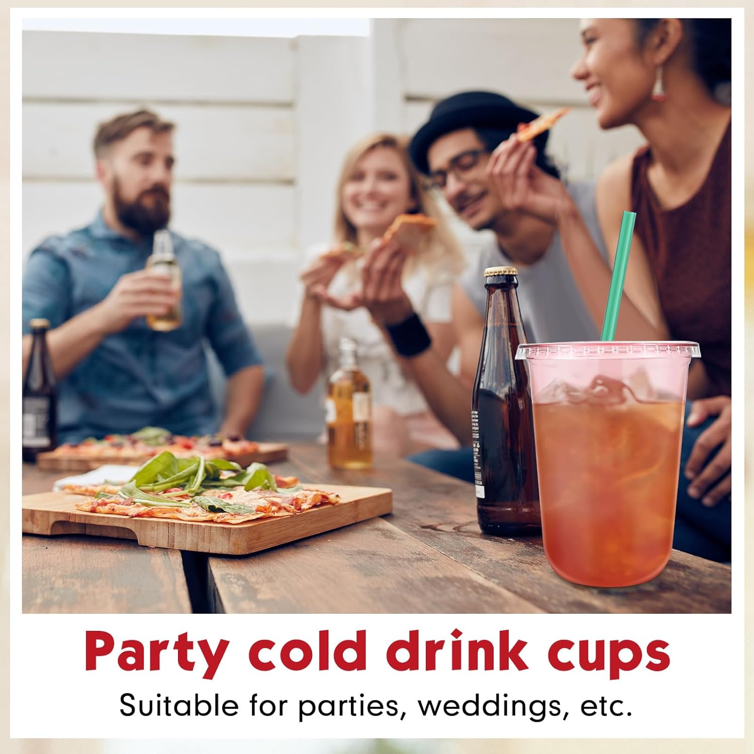 Baderke 25 Set Plastic Cups with Lids and Straws, Disposable Plastic Iced Coffee Cup for Cold Beverage Juice Smoothie Crystal for Coffee Shops Party Catering(Pink,16 oz) - Image 5