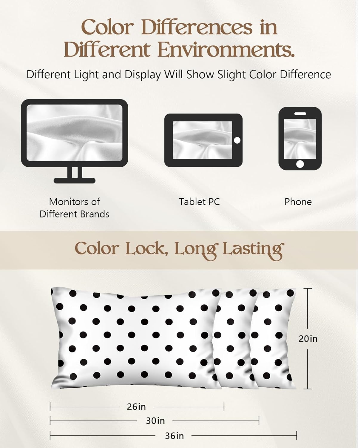 Miss Adola Silk Pillowcase 2 Pack - Cute Pillow Cases 20" x 26" Standard Size Set of 2 for Hair and Skin Smooth Soft Breathable with Hidden Zipper Cooling Pillow Covers for Sleeping, White Black dot