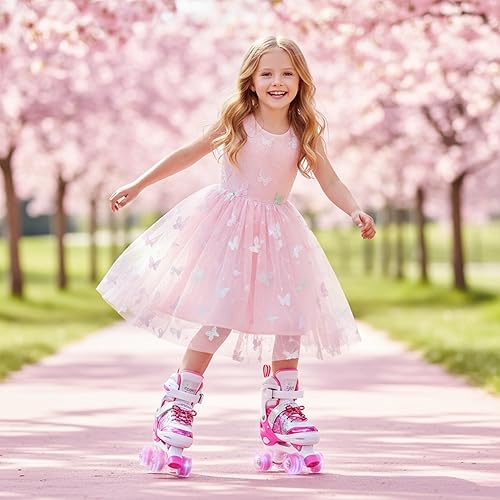 Miniatura 5 de TOMSHOO Patines de ruedas para niñas y niños, 4 tamaños, ajustables, con ruedas iluminadas, de 3 a 5 años, 5 a 8, 6 a 12 años, para regalo