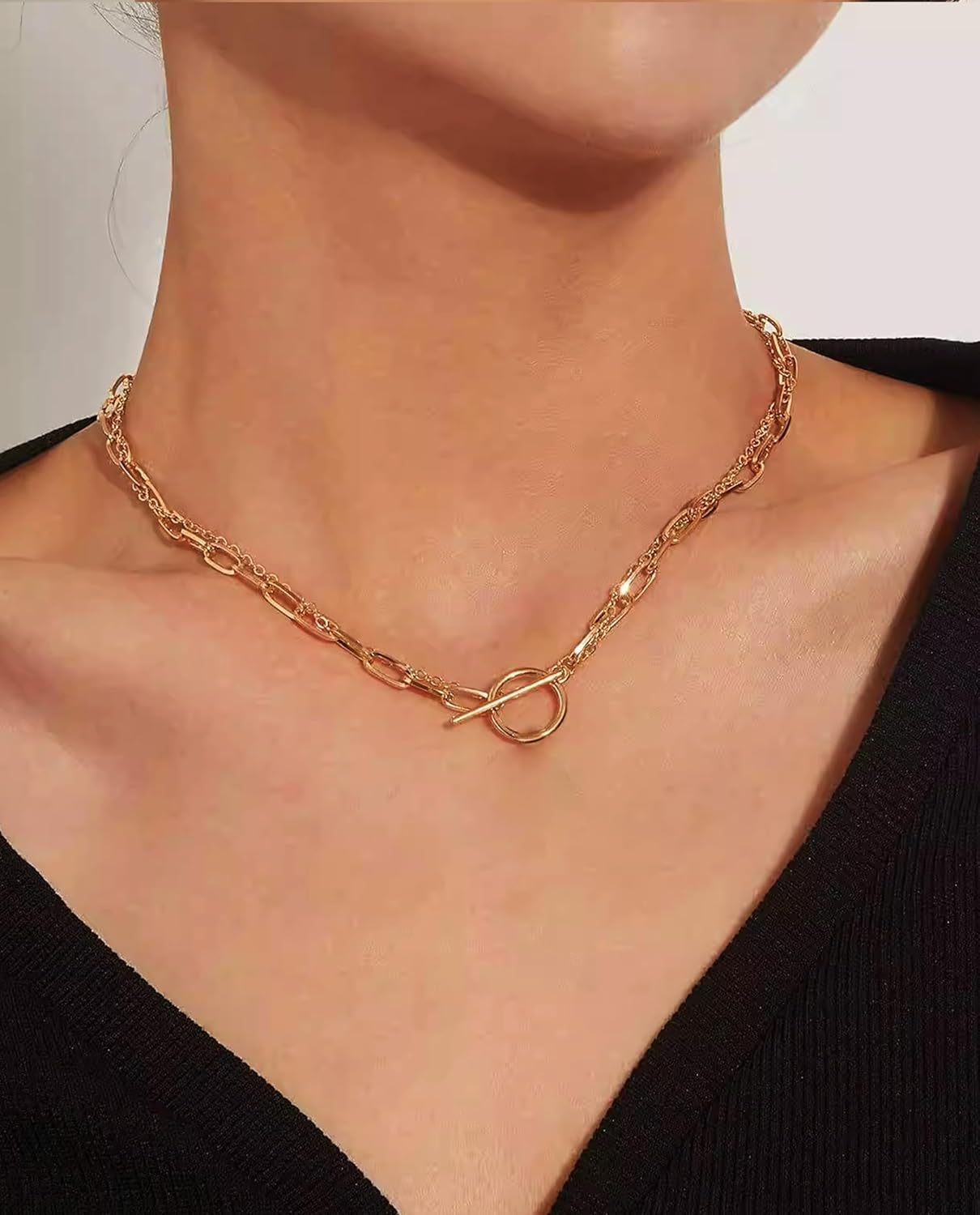 18k Gold Plated Toggle Necklace Heart Bee Coin Pendant Chunky Peperclip Curb Chain Figaro Choker Adjustable Long Trendy Chain Gift - Image 3