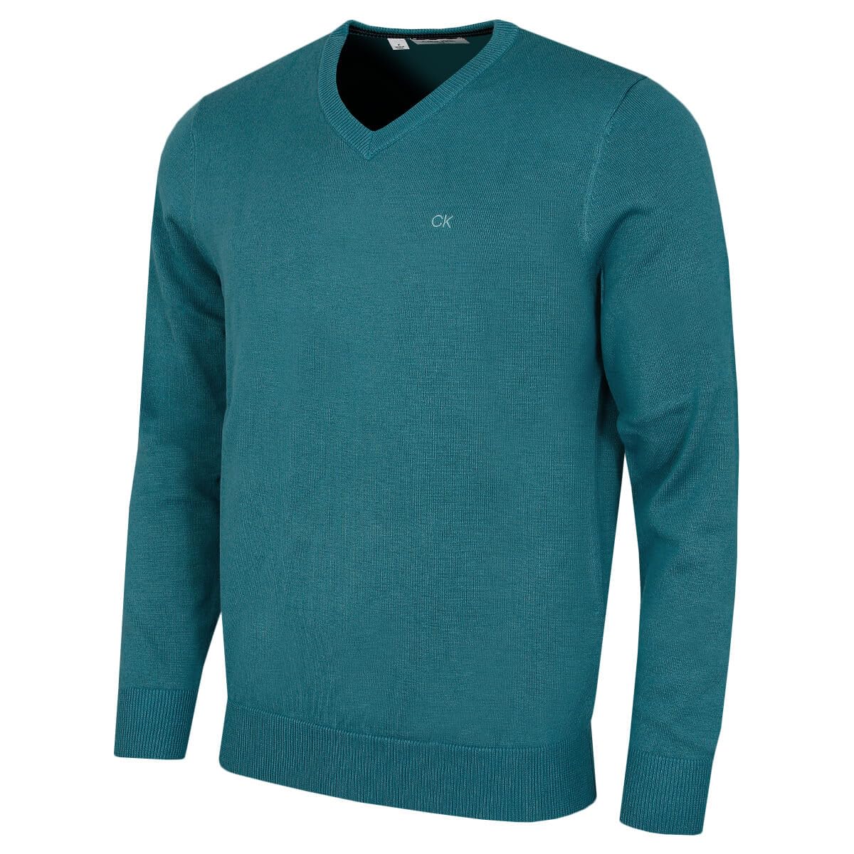 Calvin Klein Men's Teal V-Neck Soft Cotton Sweater - S