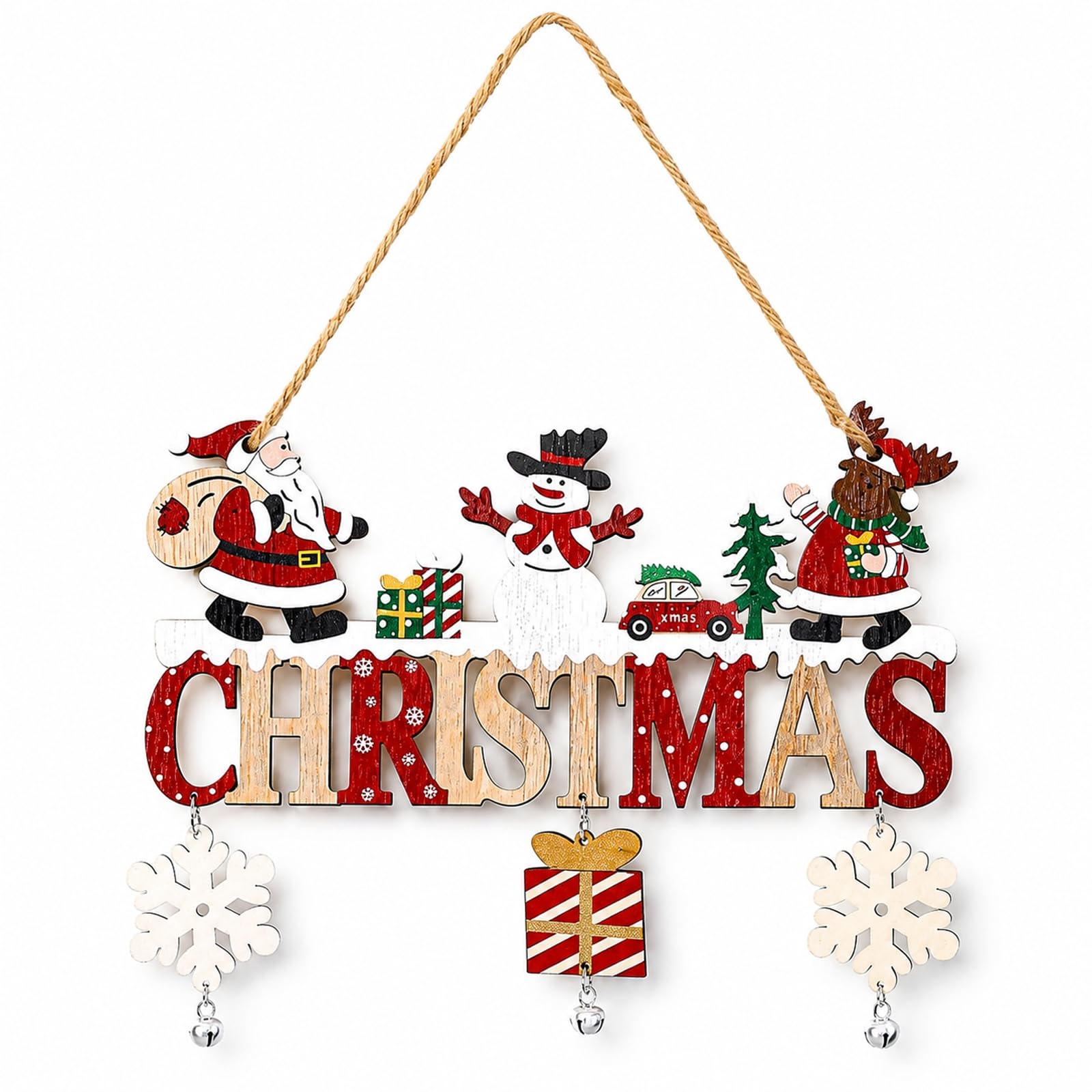Christmas Door Decorations with Bells, Festive Wall Hanging Decor