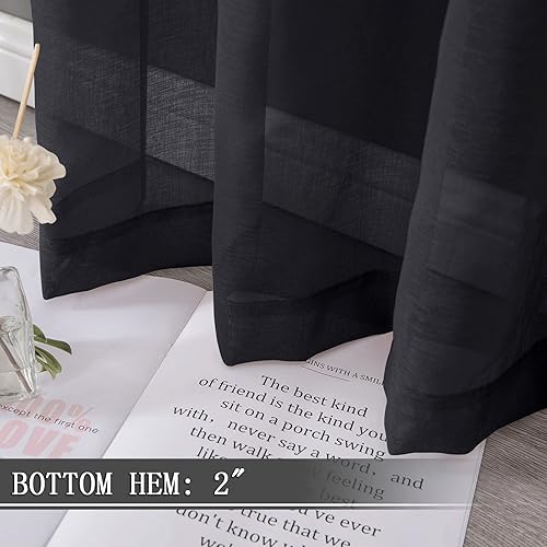 Miniatura 70 de Tollpiz Cortinas traslúcidas de lino con textura para sala de estar, cortinas traslúcidas filtrantes de luz con bolsillo para barra, cortinas