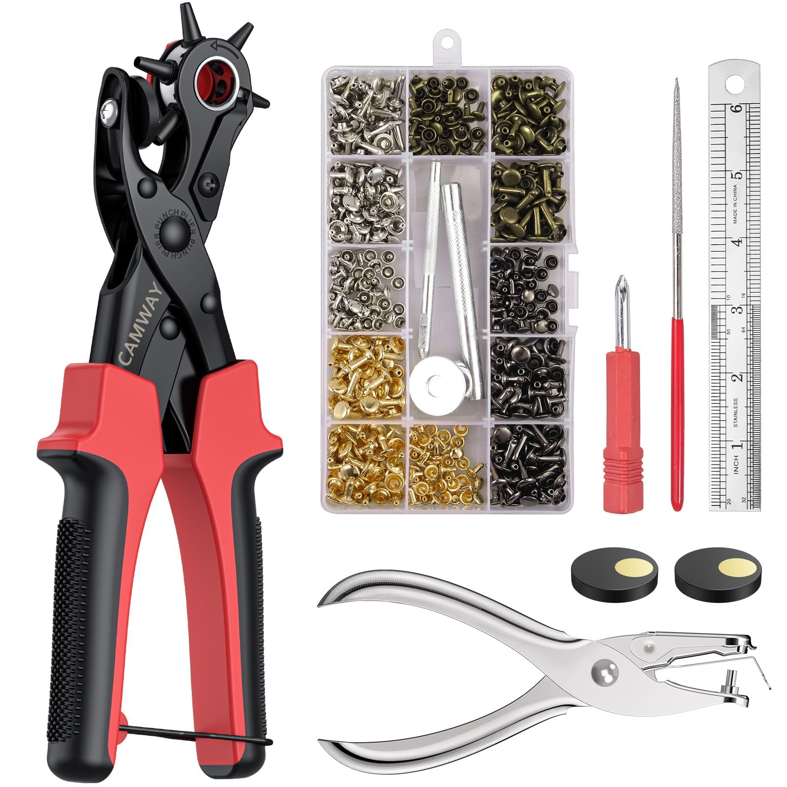 Amazon.com: CAMWAY Leather Hole Punch,6Size Revolving Punch Plier
