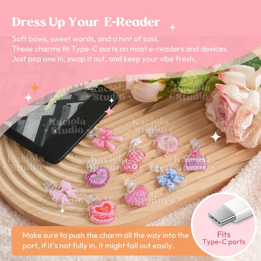 Kaciola 9PCS Charms for Kindle, Dust Plug Charm Accessories for E-Reader, Type C Charging Port Compatible with Kindle Paperwhite 11th-12th, Gifts for Book Lover Readers image 2