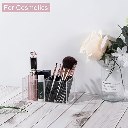 Miniatura 4 de Organizador y almacenamiento de maquillaje acrílico, organizador de brochas de maquillaje, 2 secciones de cubo, organizador transparente de
