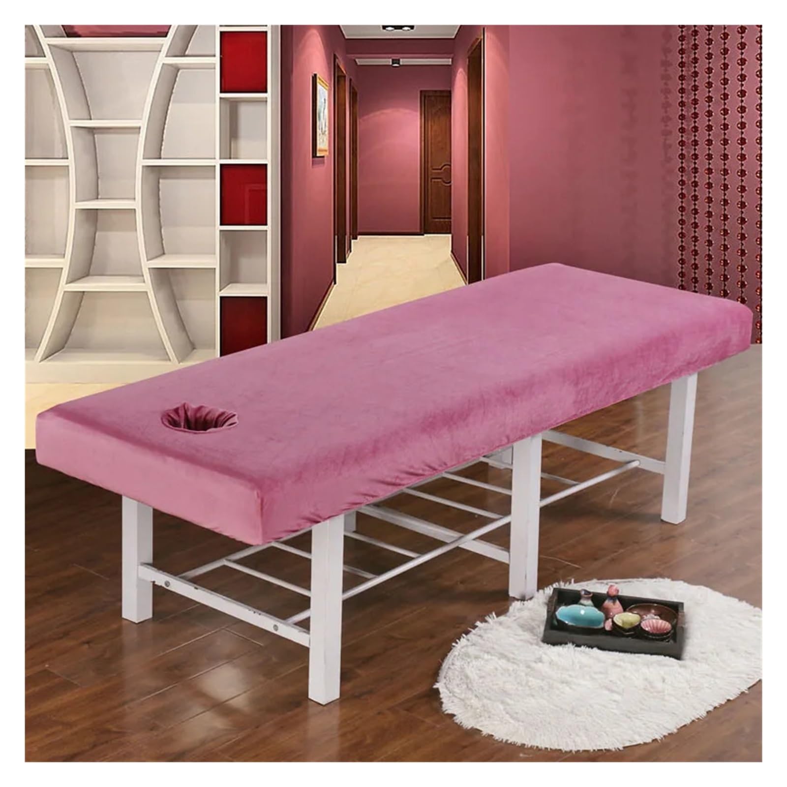 Thicken Velvet Beauty Salon Massage Table Fitted Bed Sheet Skin-Friendly SPA Cover With Hole for Massage Tables(Color2,190x70)