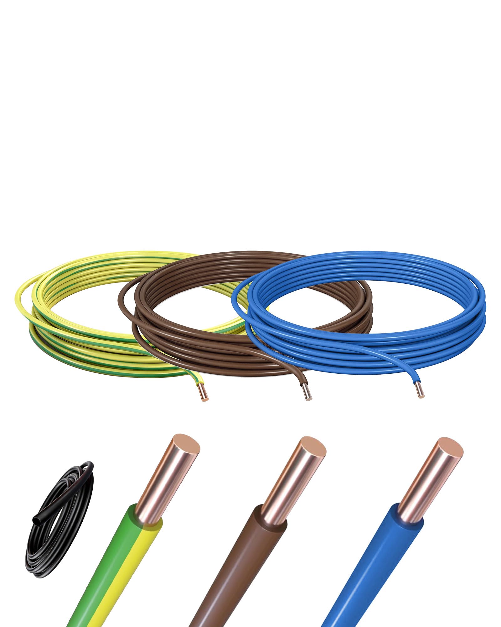Cable H05V-U 0,75mm² -Kit 3 Colores (Azul, Marrón, Verde-Amarillo) 3x10m - Cable Rígido Monoconductor de Cobre con Aislamiento PVC - 300/500V
