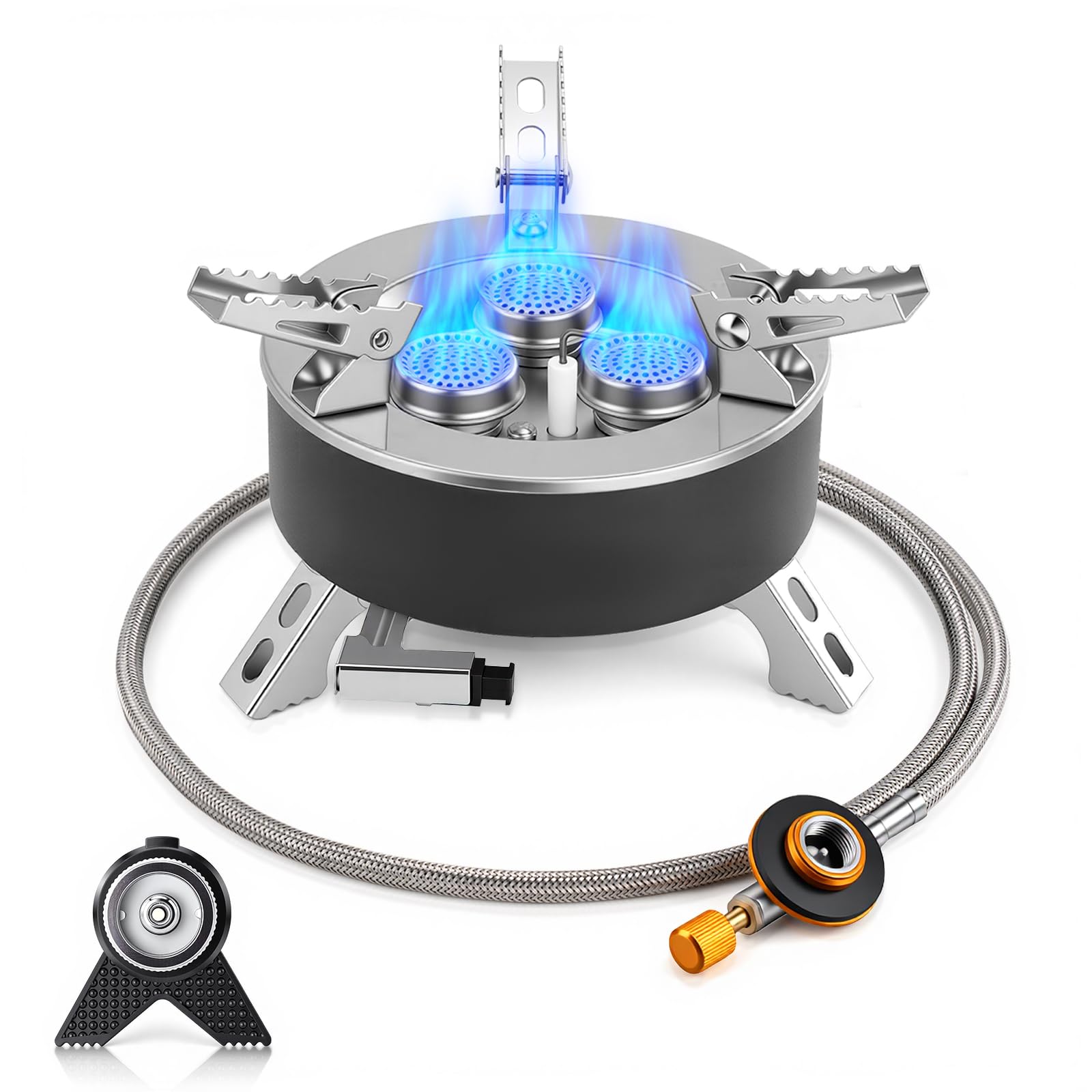 4000W Tragbarer Gaskocher Camping, Faltbarer Campingkocher Mit Piezozündung & Gaskartuschen Adapter, Leichter Outdoor Gaskocher Klein Mit Aufbewahrungsbox Für Camping, Angeln, Wandern, Picknick